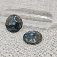 Round Artisan Ceramic Cabochons, Teal Travertine, one piece