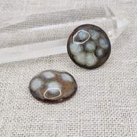 Round Artisan Ceramic Cabochons, Dark Brown White Dots, one piece