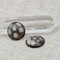 Round Artisan Ceramic Cabochons, Dark Brown White Dots, one piece