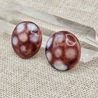 Round Artisan Ceramic Cabochons, Dark Old Rose Opal Dots, one piece