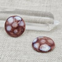 Round Artisan Ceramic Cabochons, Dark Old Rose Opal Dots, one piece