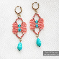 BUTTERFLY EARRINGS - Peyote stitch beading pattern - Instant .pdf Download