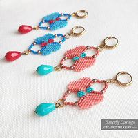 BUTTERFLY EARRINGS - Peyote stitch beading pattern - Instant .pdf Download