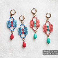 BUTTERFLY EARRINGS - Peyote stitch beading pattern - Instant .pdf Download
