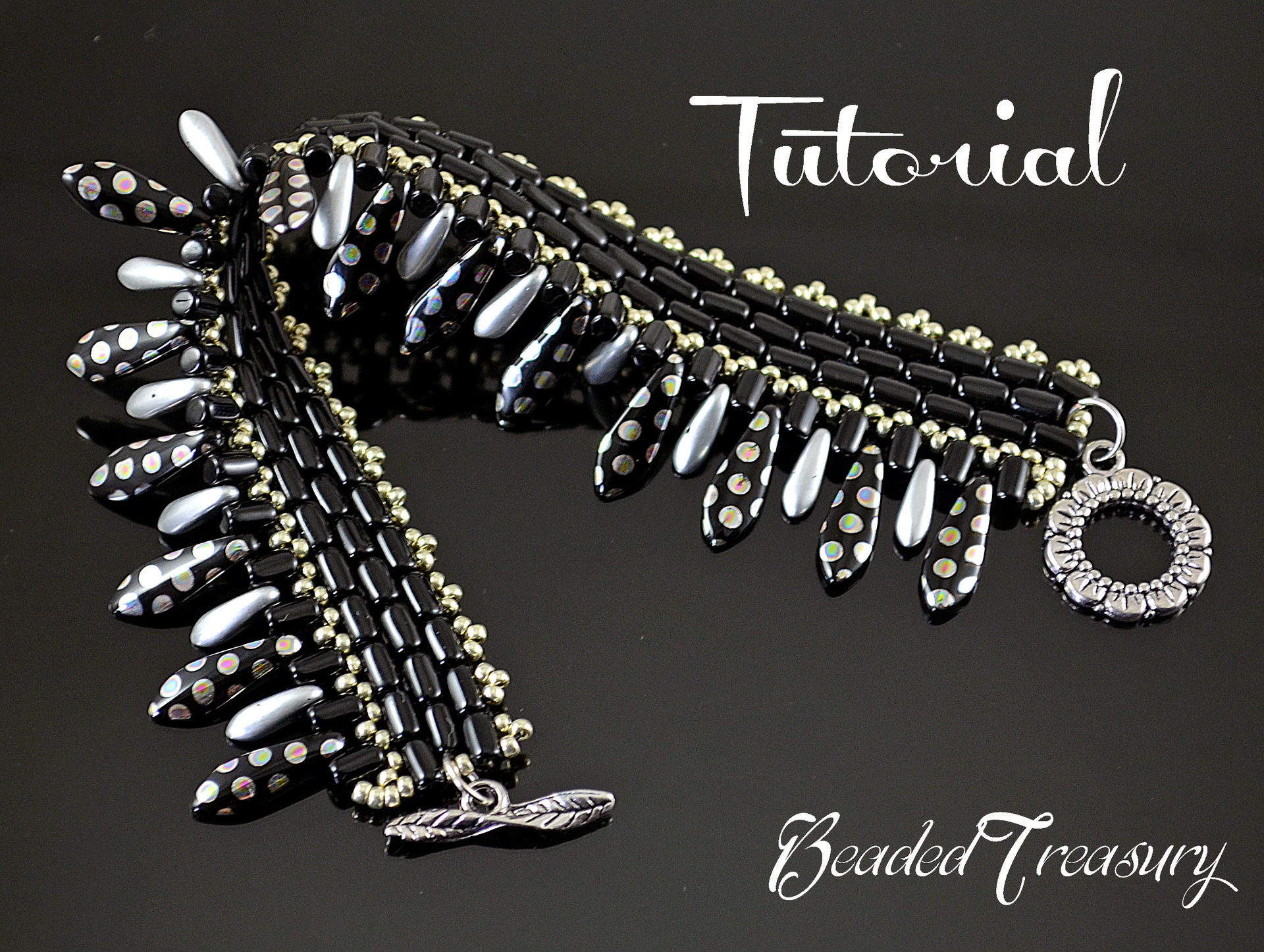 NIGHT GLOW - beadwoven bracelet tutorial, rulla bead pattern, beading pattern, dagger beads, beaded bracelet pattern / TUTORIAL ONLY