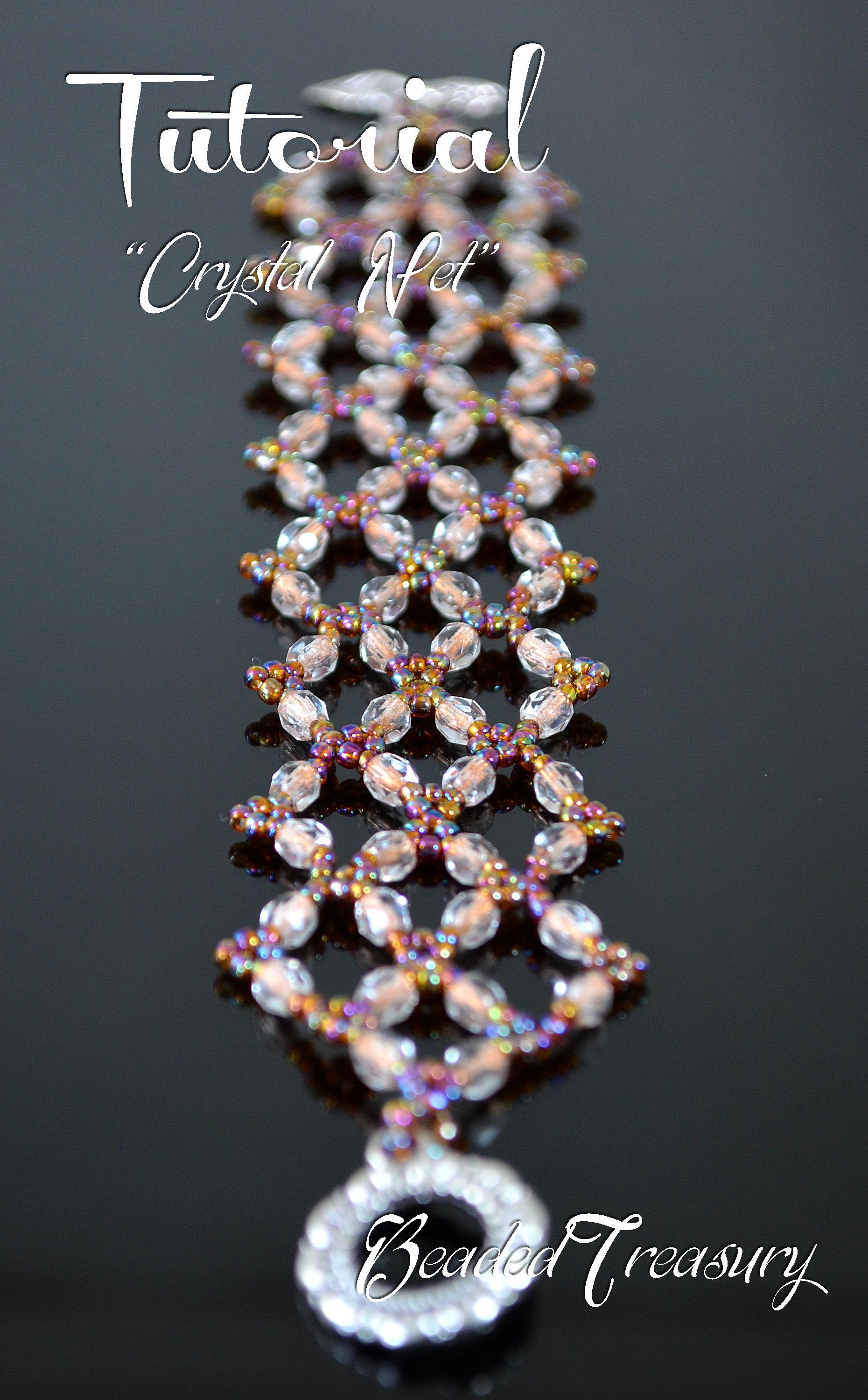 CRYSTAL NET - beadwoven bracelet tutorial with fire polished beads and seed beads, bead pattern, beading tutorial, beaded lace / TUTORIAL ONLY