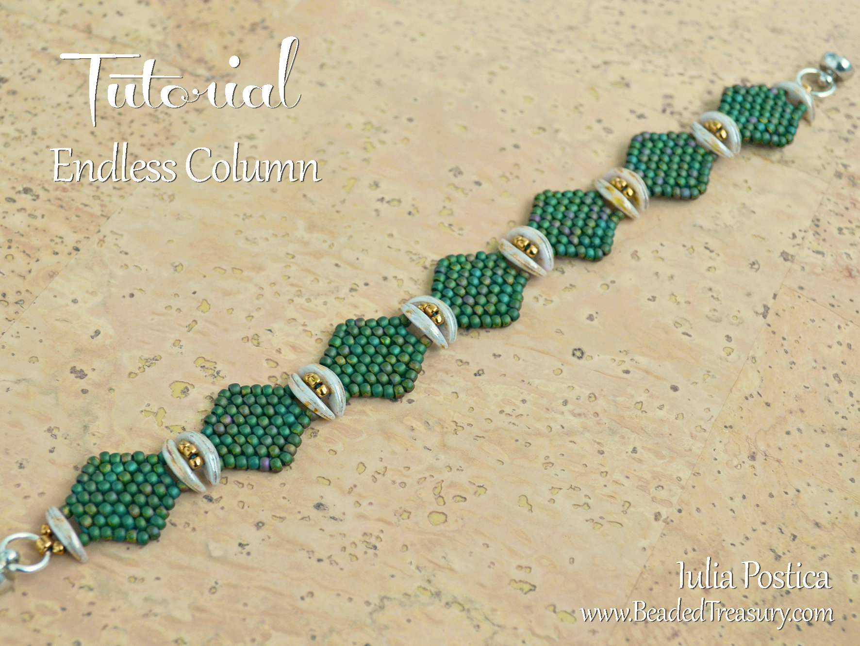 ENDLESS COLUMN Beading Tutorial - Peyote stitch bracelet pattern - 2 hole CzechMates Crescent and seed beads - Instant pdf Download