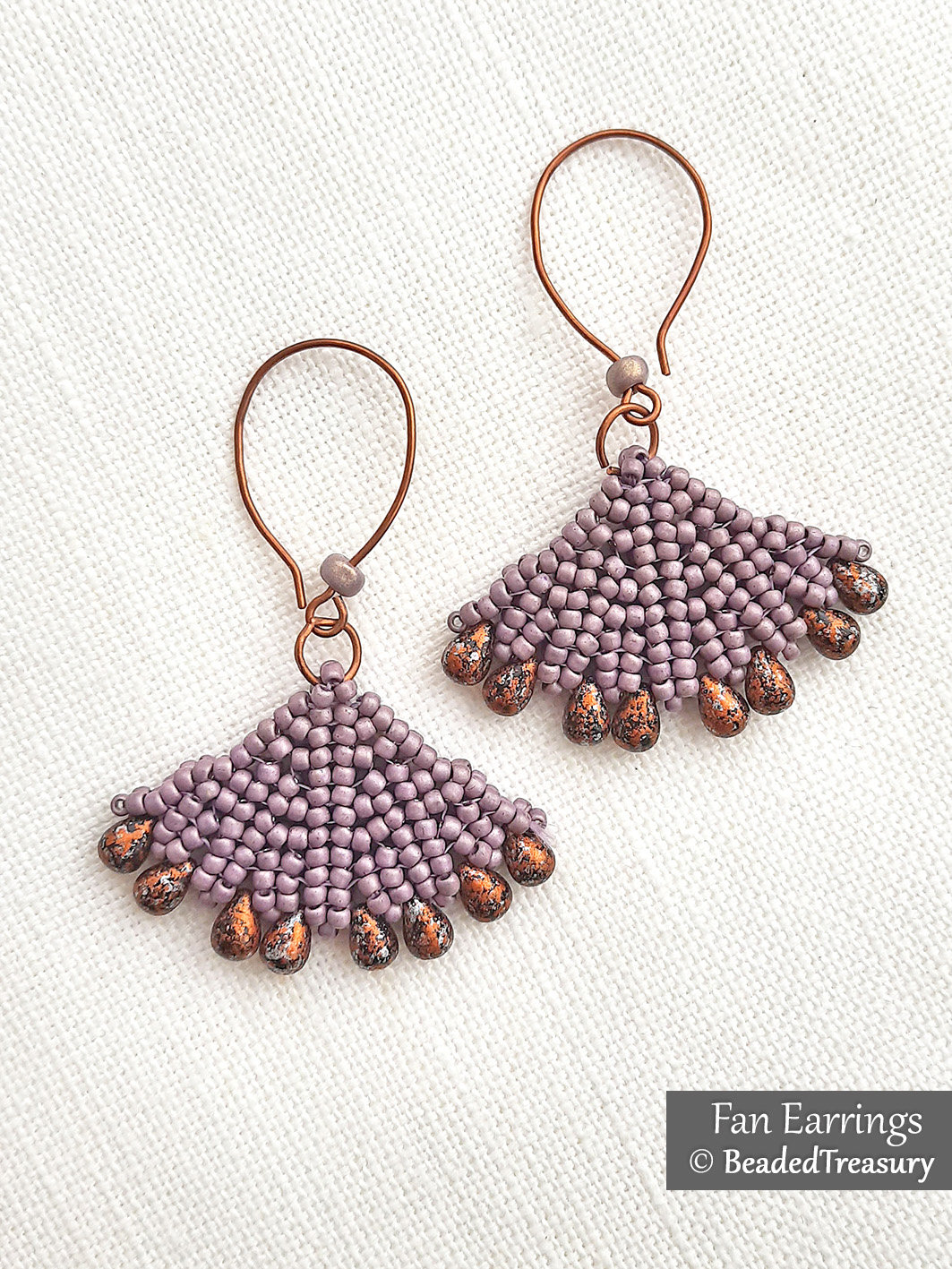 FAN EARRINGS - Beading Tutorial - Tubular herringbone stitch pattern - Seed bead earrings pattern - Instant pdf Download