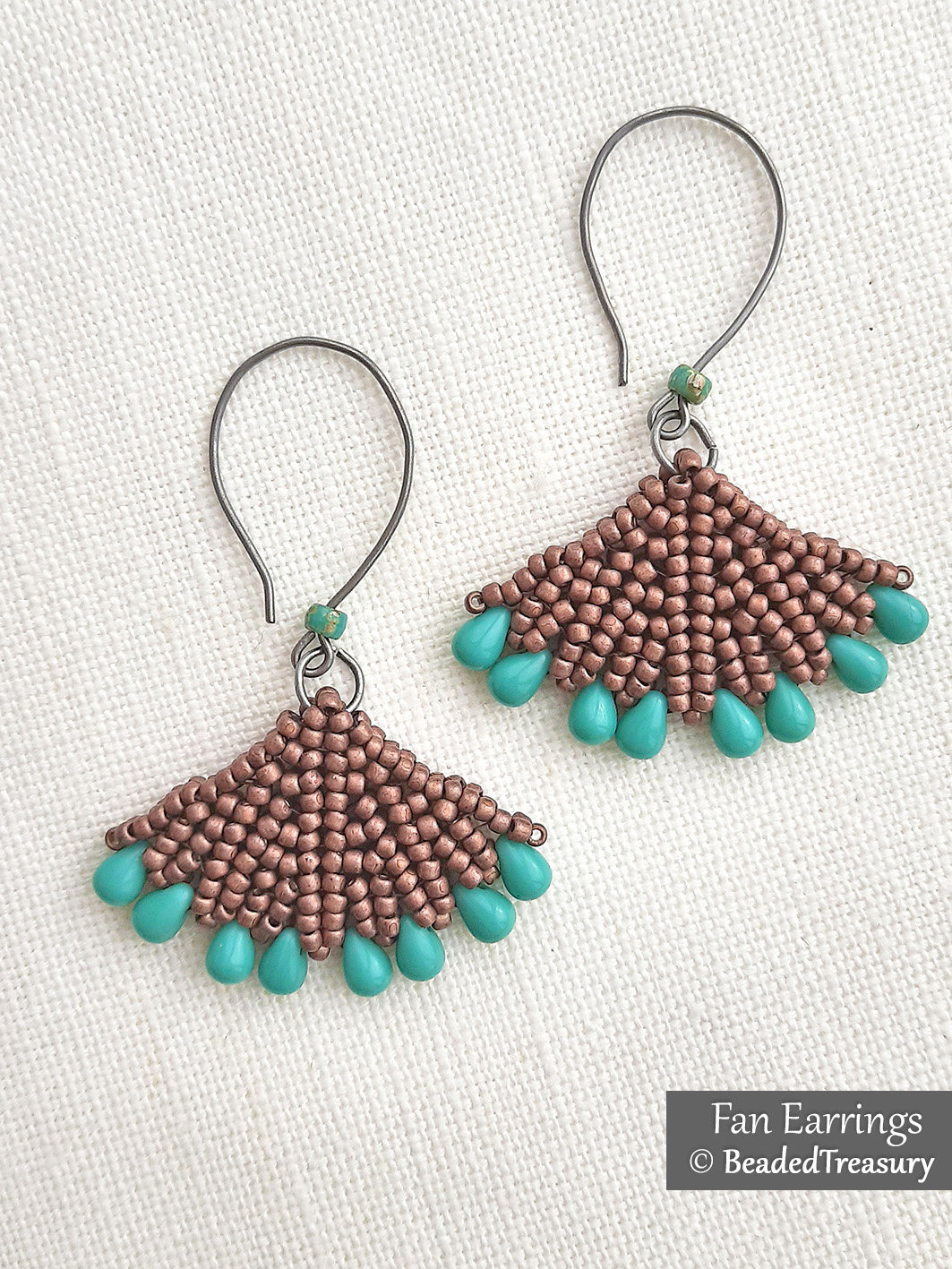 FAN EARRINGS - Beading Tutorial - Tubular herringbone stitch pattern - Seed bead earrings pattern - Instant pdf Download