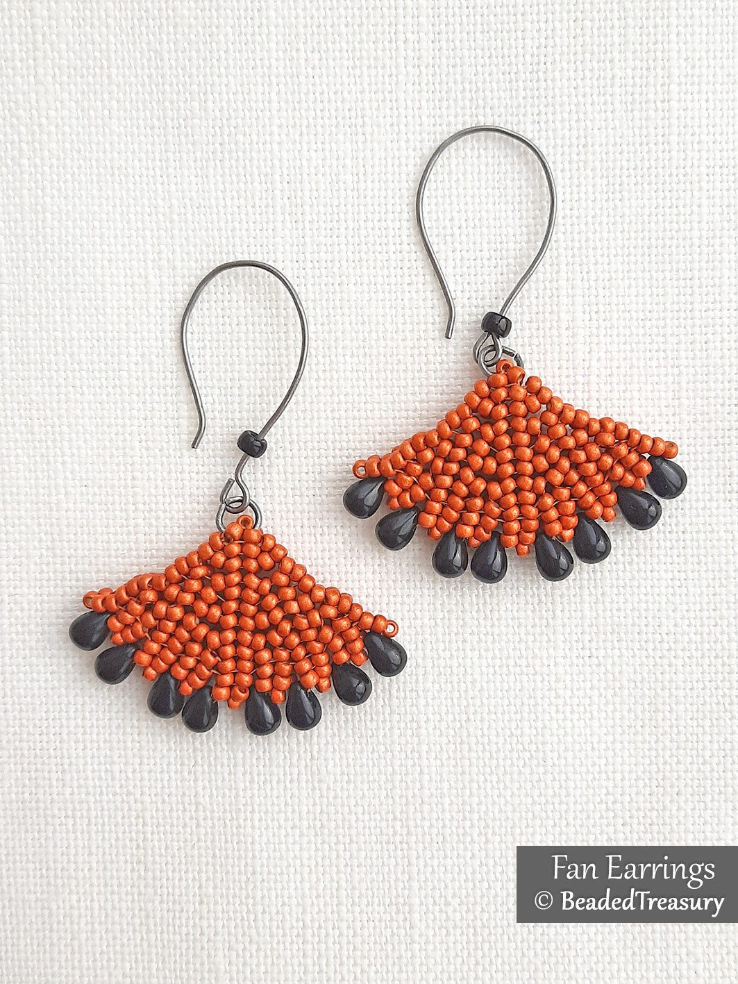 FAN EARRINGS - Beading Tutorial - Tubular herringbone stitch pattern - Seed bead earrings pattern - Instant pdf Download