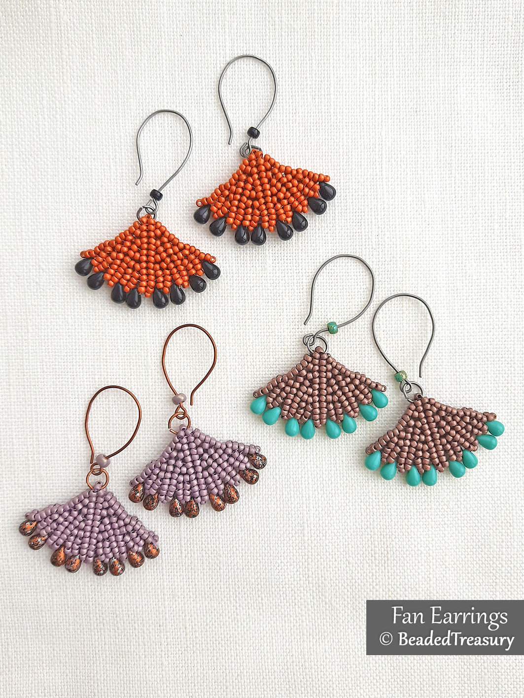 FAN EARRINGS - Beading Tutorial - Tubular herringbone stitch pattern - Seed bead earrings pattern - Instant pdf Download