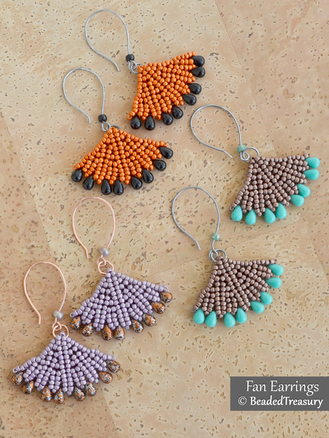 FAN EARRINGS - Beading Tutorial - Tubular herringbone stitch pattern - Seed bead earrings pattern - Instant pdf Download