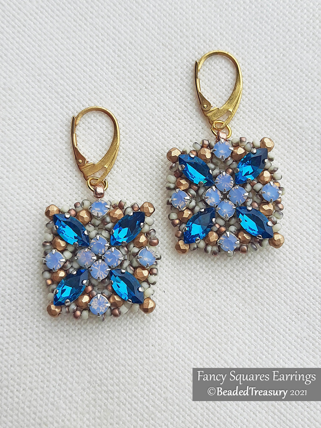 FANCY SQUARES EARRINGS - Beading Pattern - Instant .pdf Download