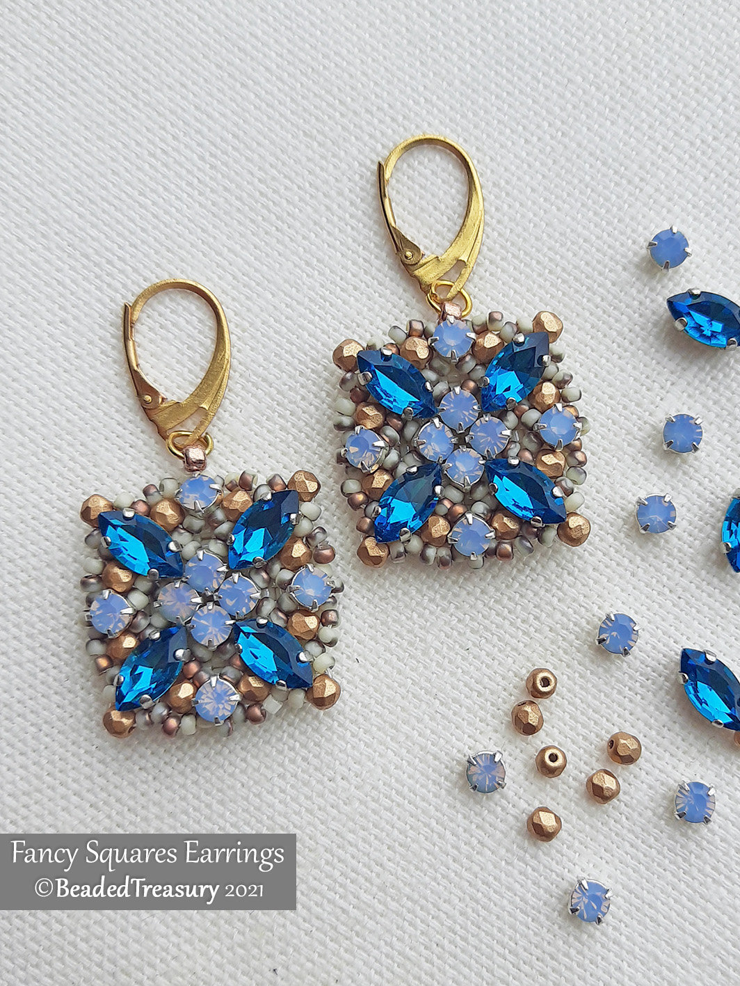 FANCY SQUARES EARRINGS - Beading Pattern - Instant .pdf Download