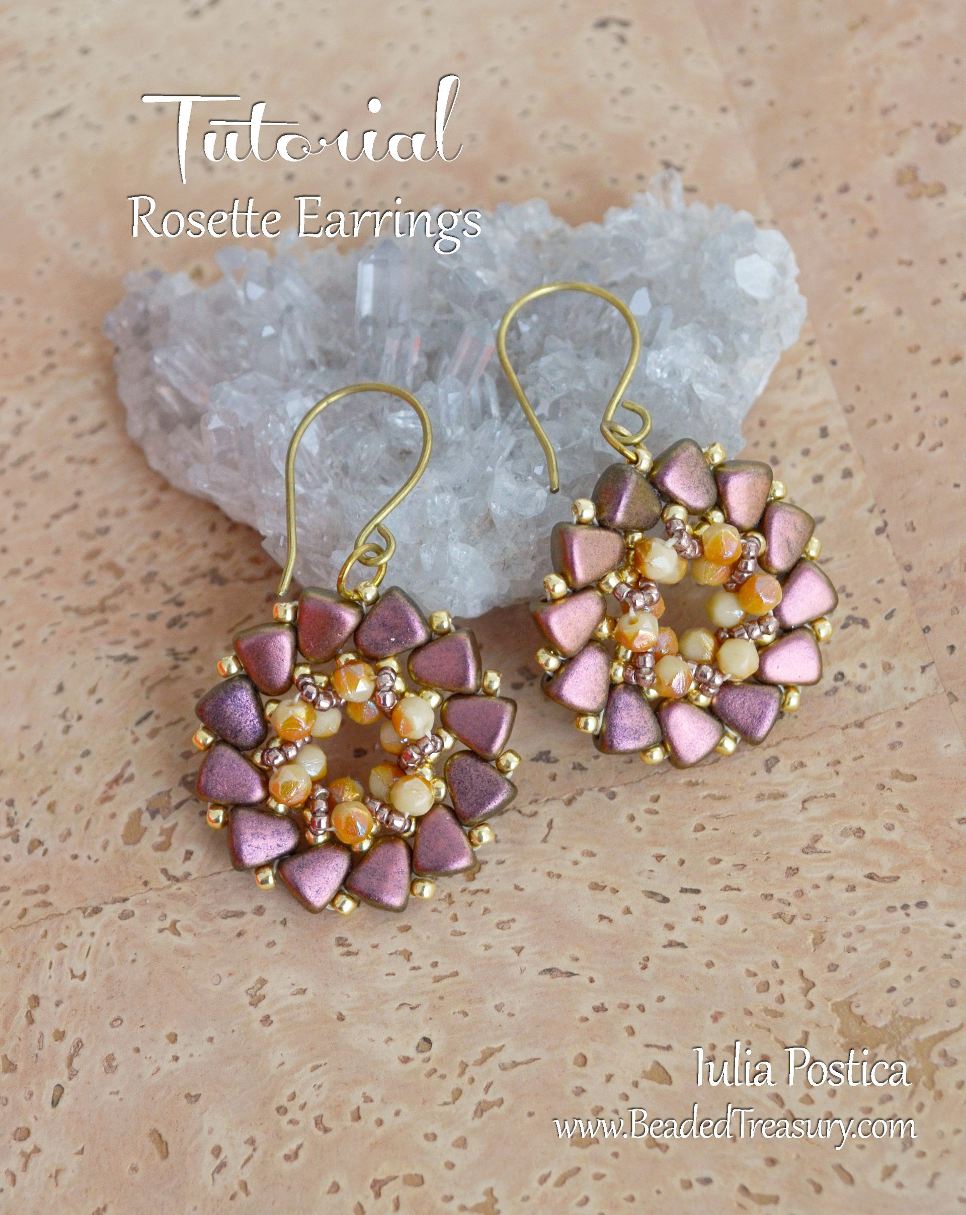 ROSETTE Beading tutorial Beaded earrings pattern with 2 hole Nib-Bit beads English cut round beads Seed beads TUTORIAL ONLY