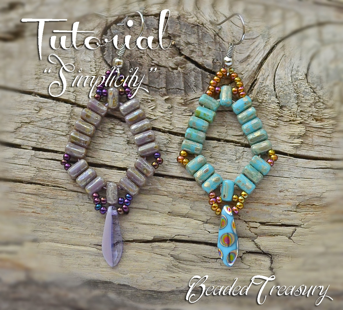 SIMPLICITY Beadwoven earrings tutorial Beading tutorial with Rulla and Dagger beads Easy seed bead pattern - Instant PDF Download