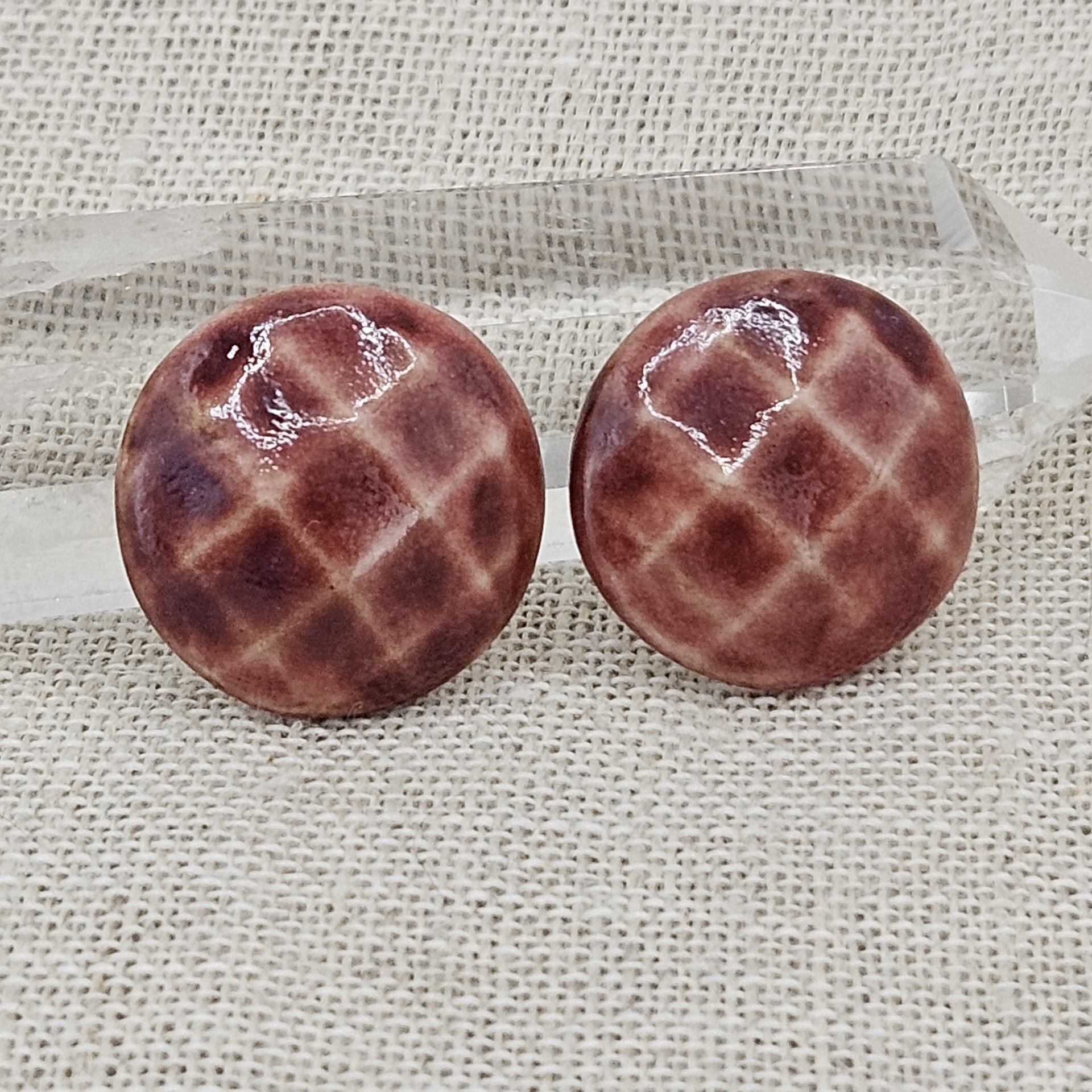 Round Faceted Artisan Ceramic Cabochons, Old Rose Travertine, one piece