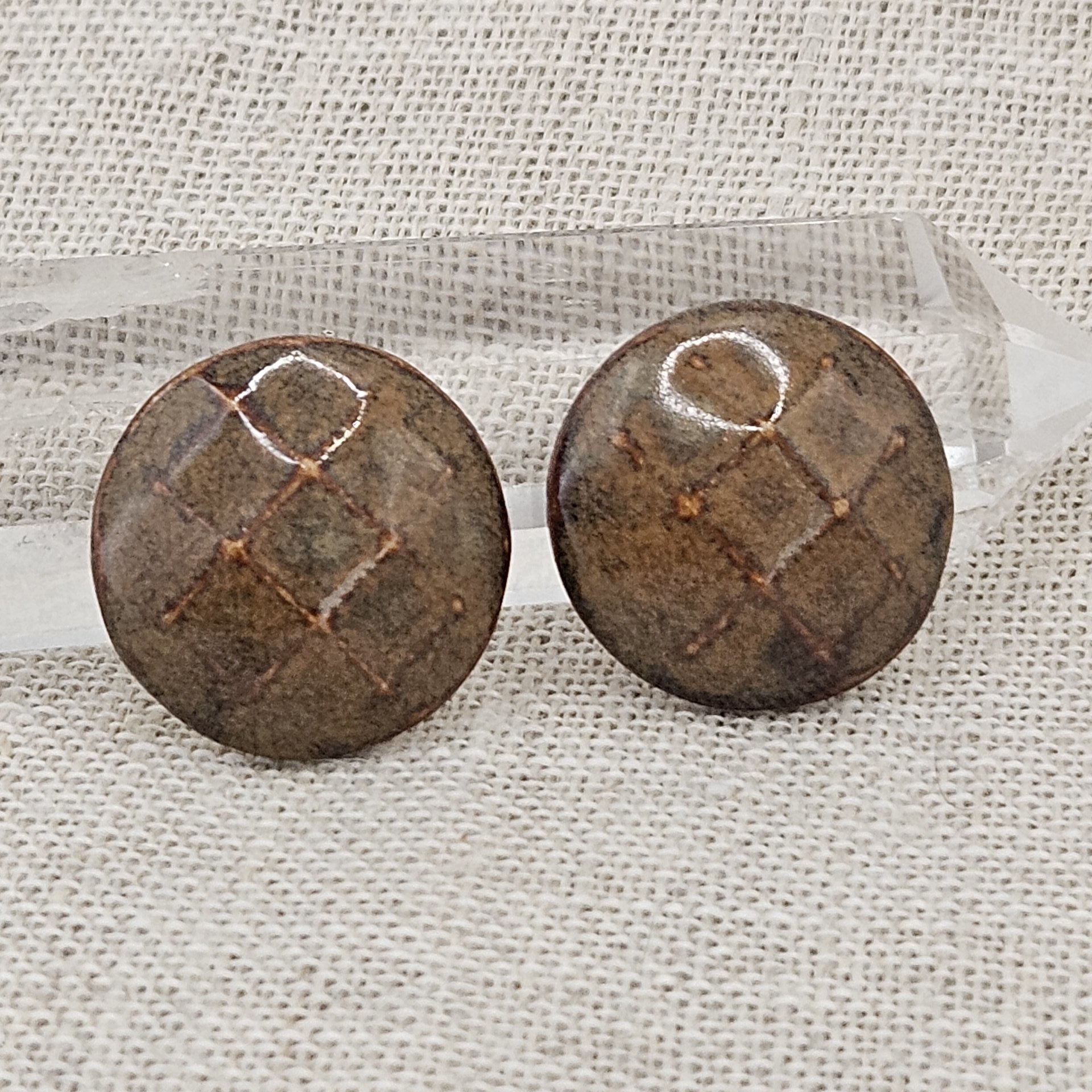 Round Faceted Artisan Ceramic Cabochons, Yellow Brown, one piece