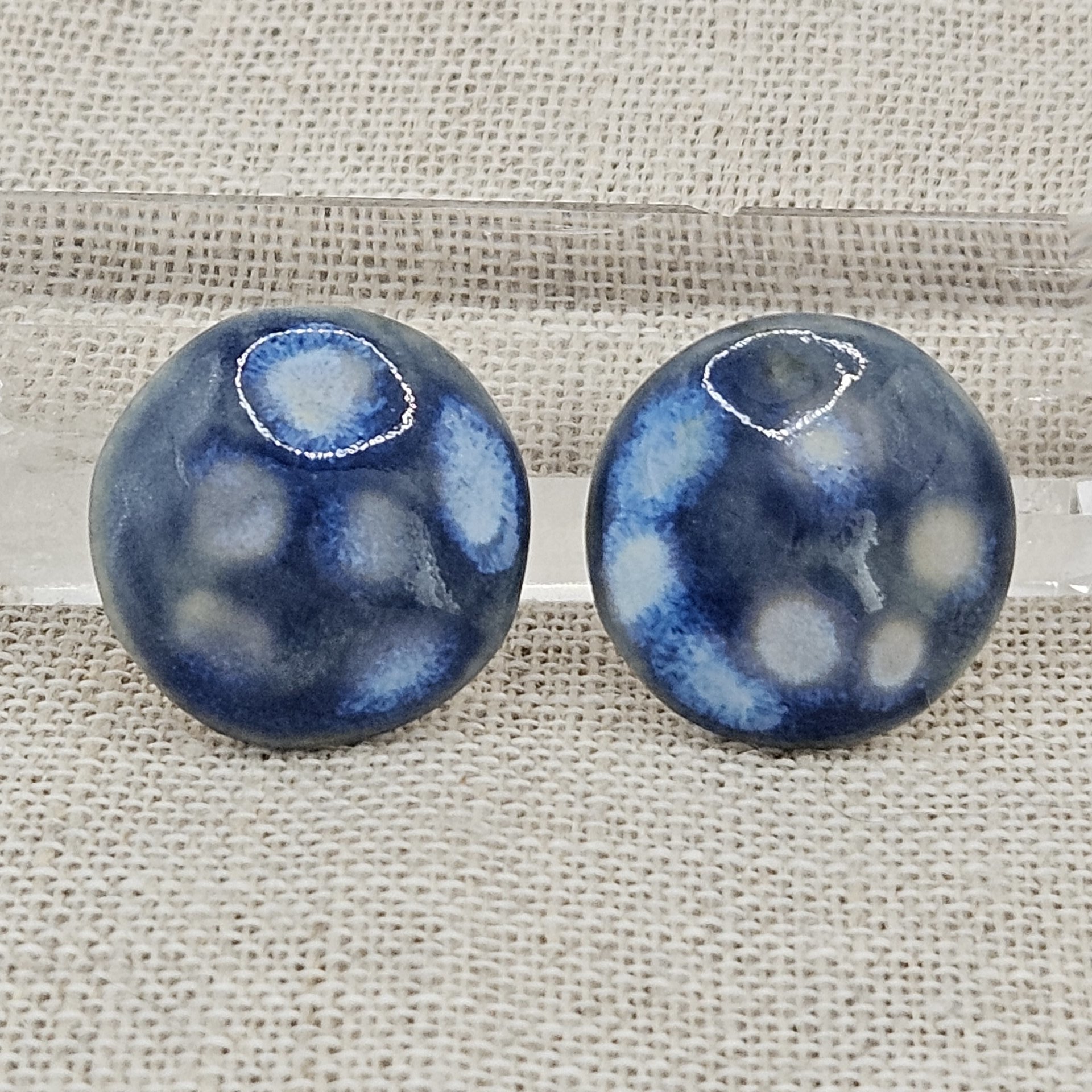 Round Artisan Ceramic Cabochons, Sapphire Opal Dots, one piece