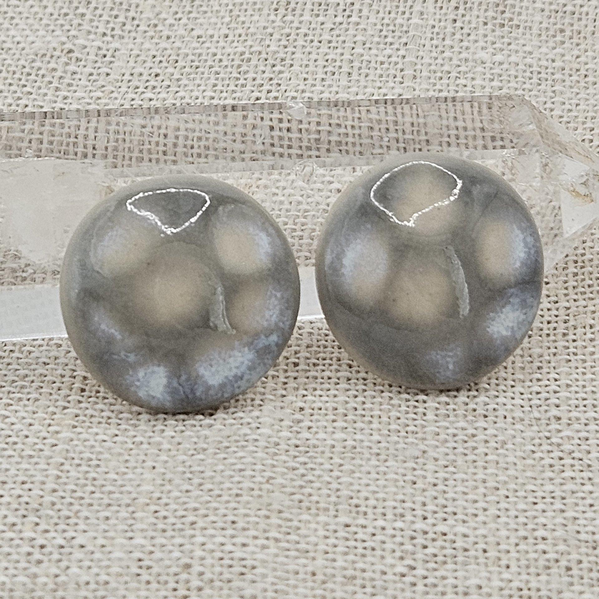 Round Artisan Ceramic Cabochons, Gray Opal Dots, one piece