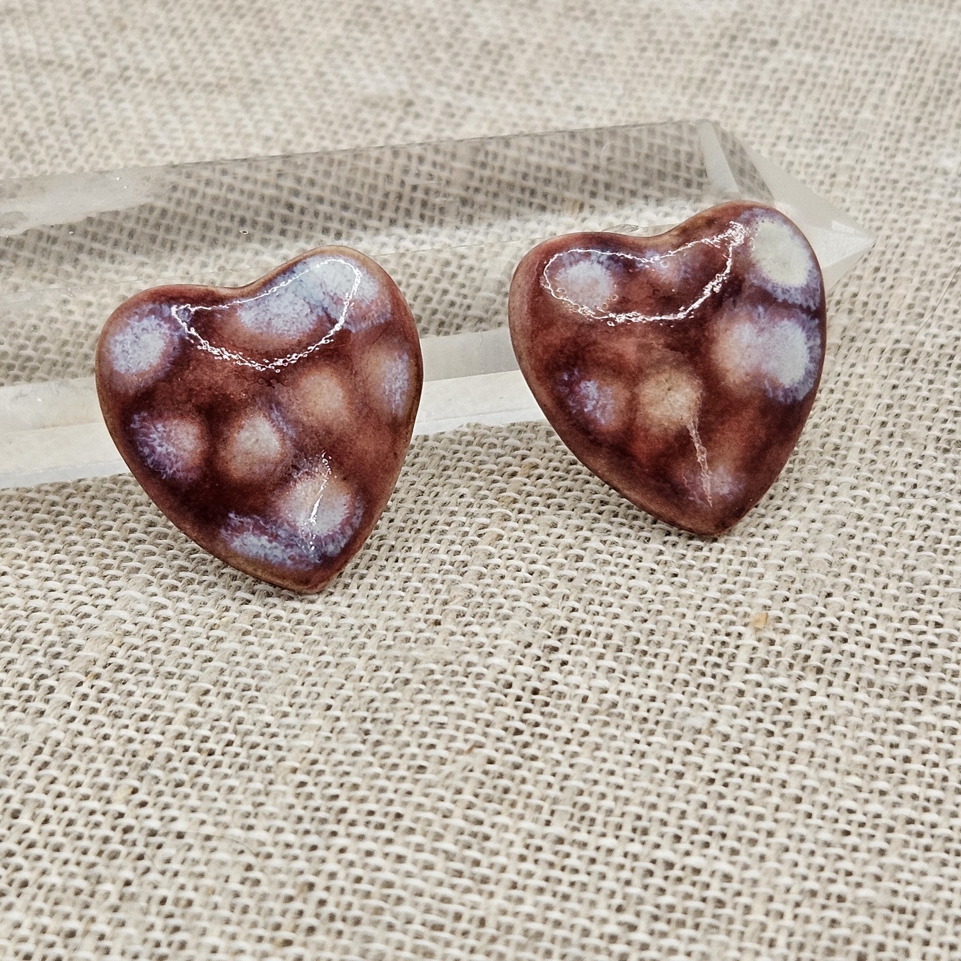 Heart Artisan Ceramic Cabochons, Old Rose Opal Dots, one piece