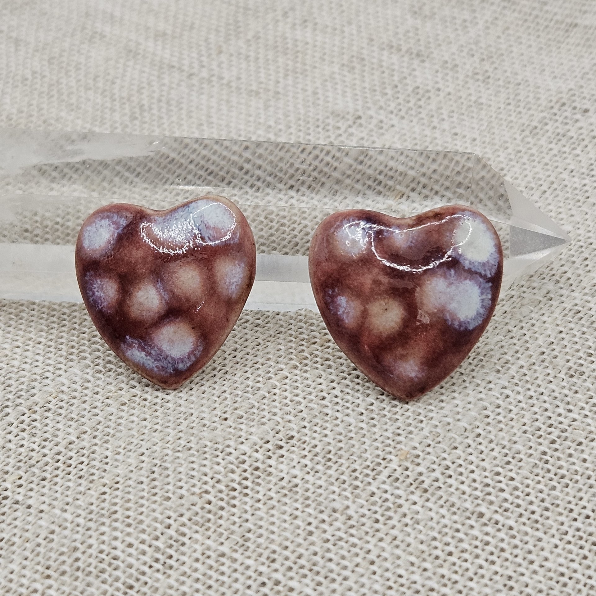 Heart Artisan Ceramic Cabochons, Old Rose Opal Dots, one piece