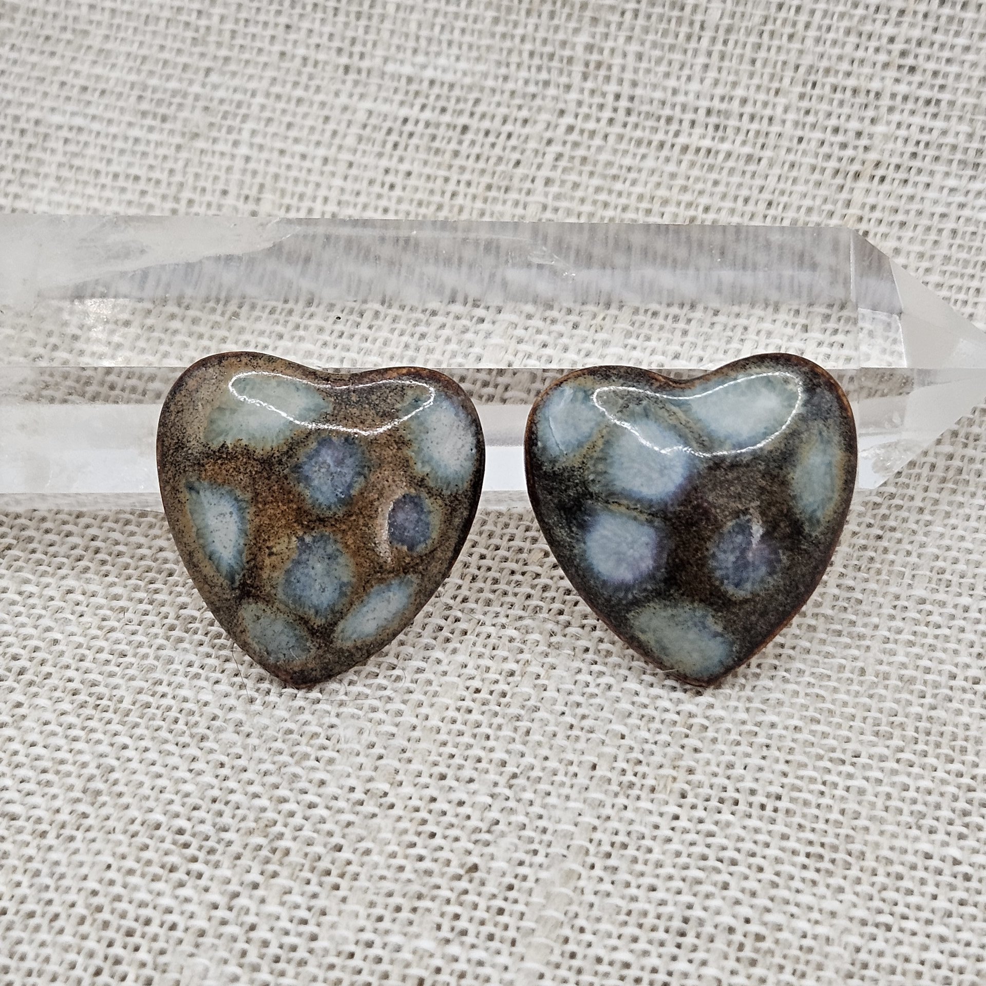 Heart Artisan Ceramic Cabochons, Brown Opal Dots, one piece