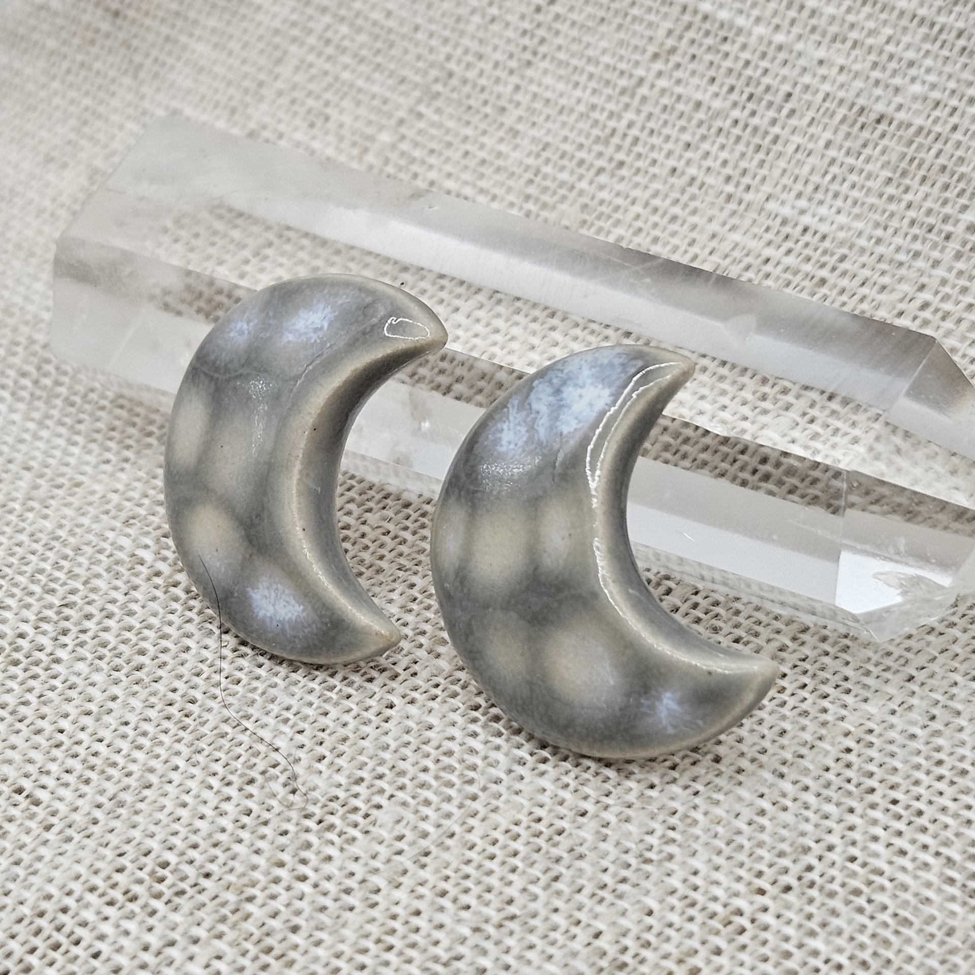 Moon Artisan Ceramic Cabochons, Gray Opal, one piece