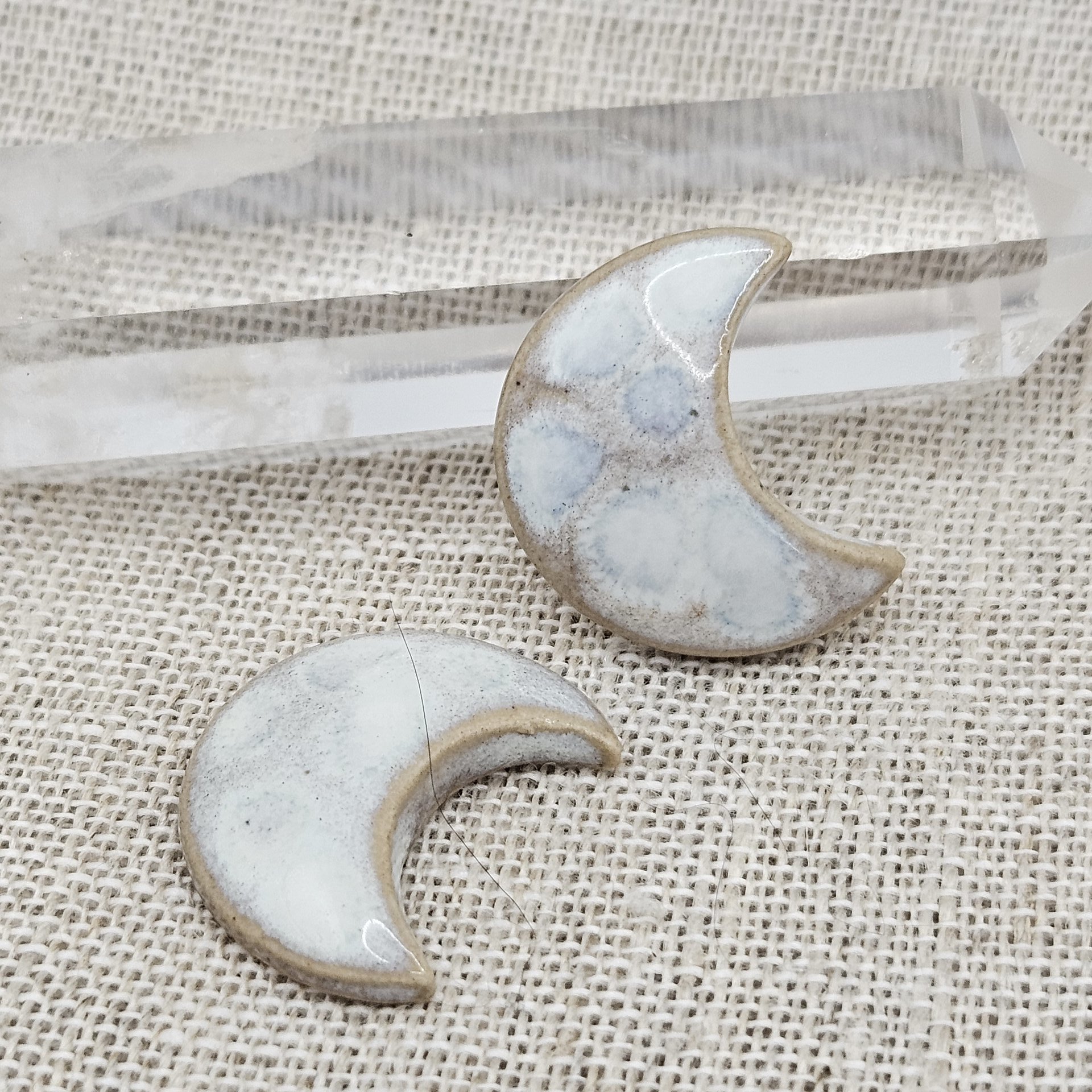 Moon Artisan Ceramic Cabochons, Beige White, one piece