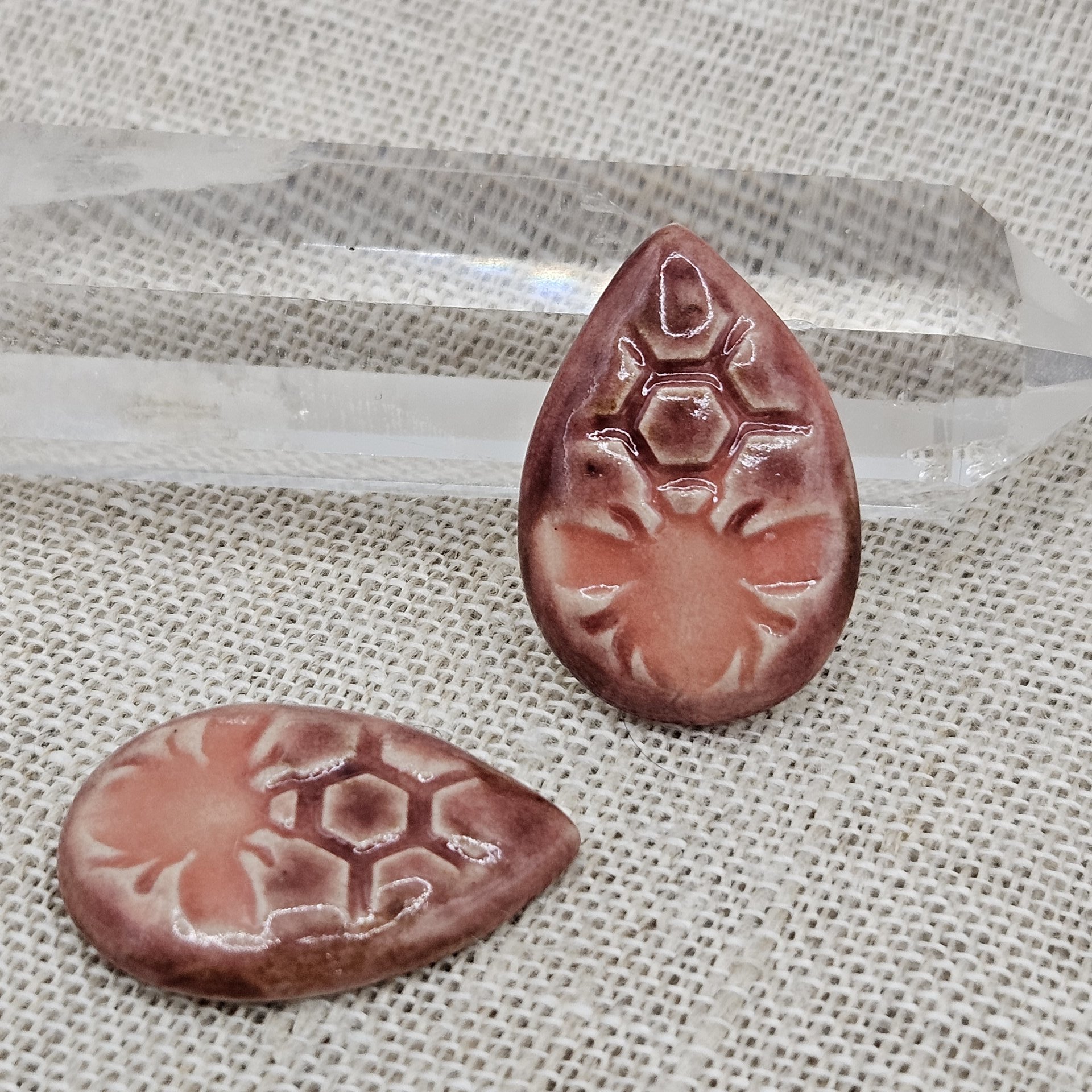 Honey Bee Drop Artisan Ceramic Cabochons, Pink / Brownish Rose, one piece