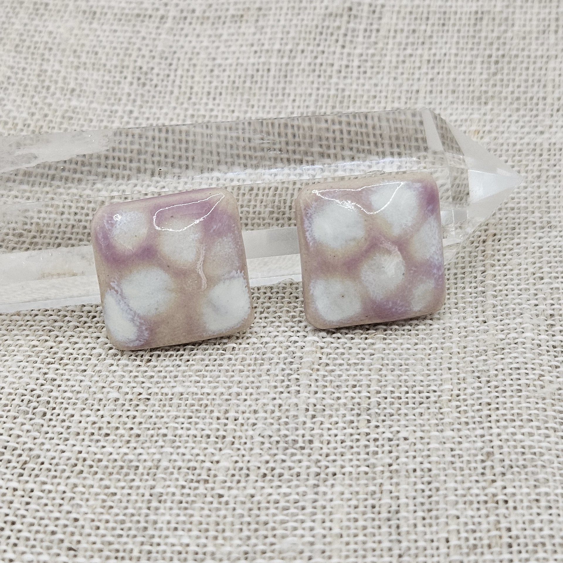 Square Artisan Ceramic Cabochons, 18x18mm, Amethyst Cloudy, one piece
