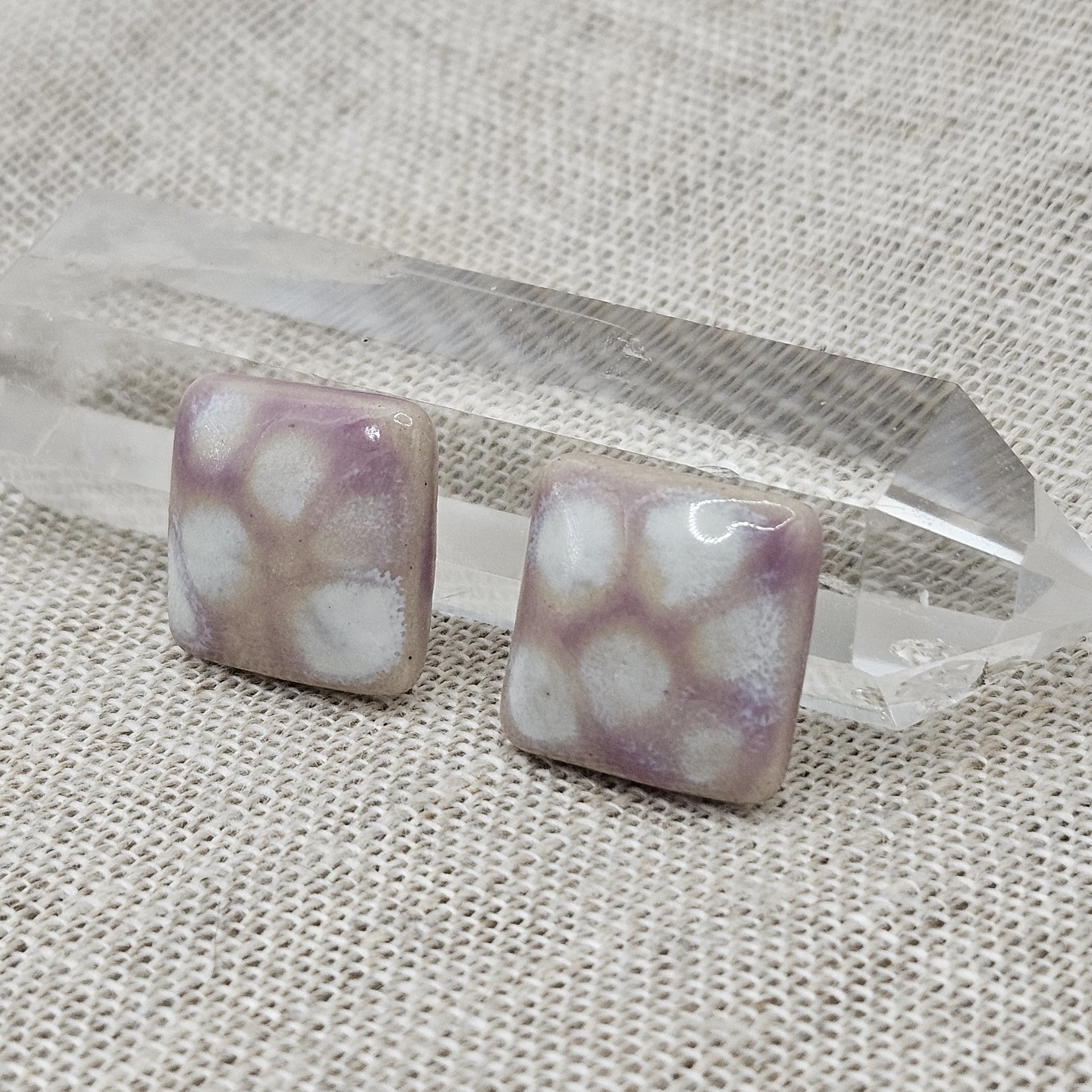 Square Artisan Ceramic Cabochons, 18x18mm, Amethyst Cloudy, one piece