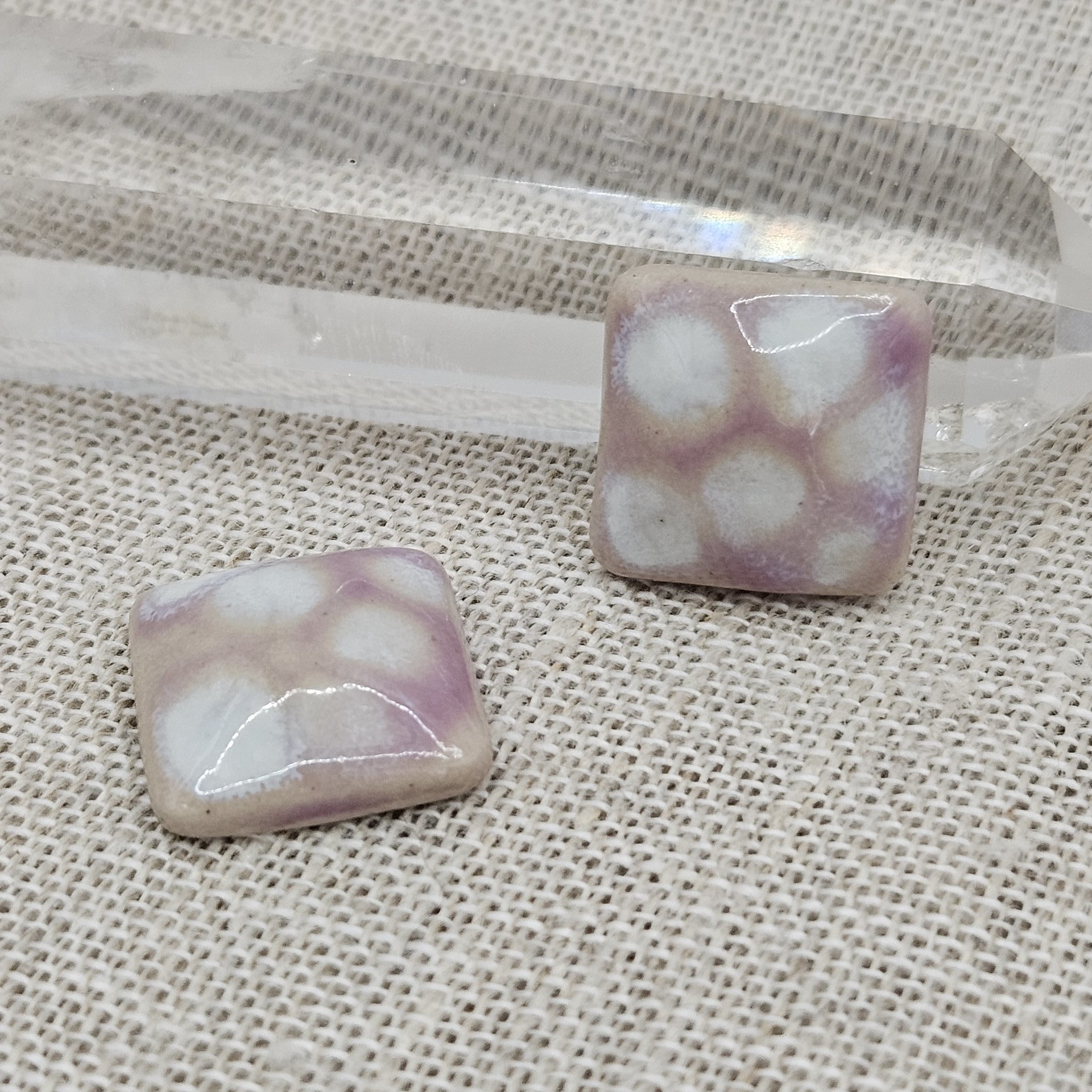 Square Artisan Ceramic Cabochons, 18x18mm, Amethyst Cloudy, one piece