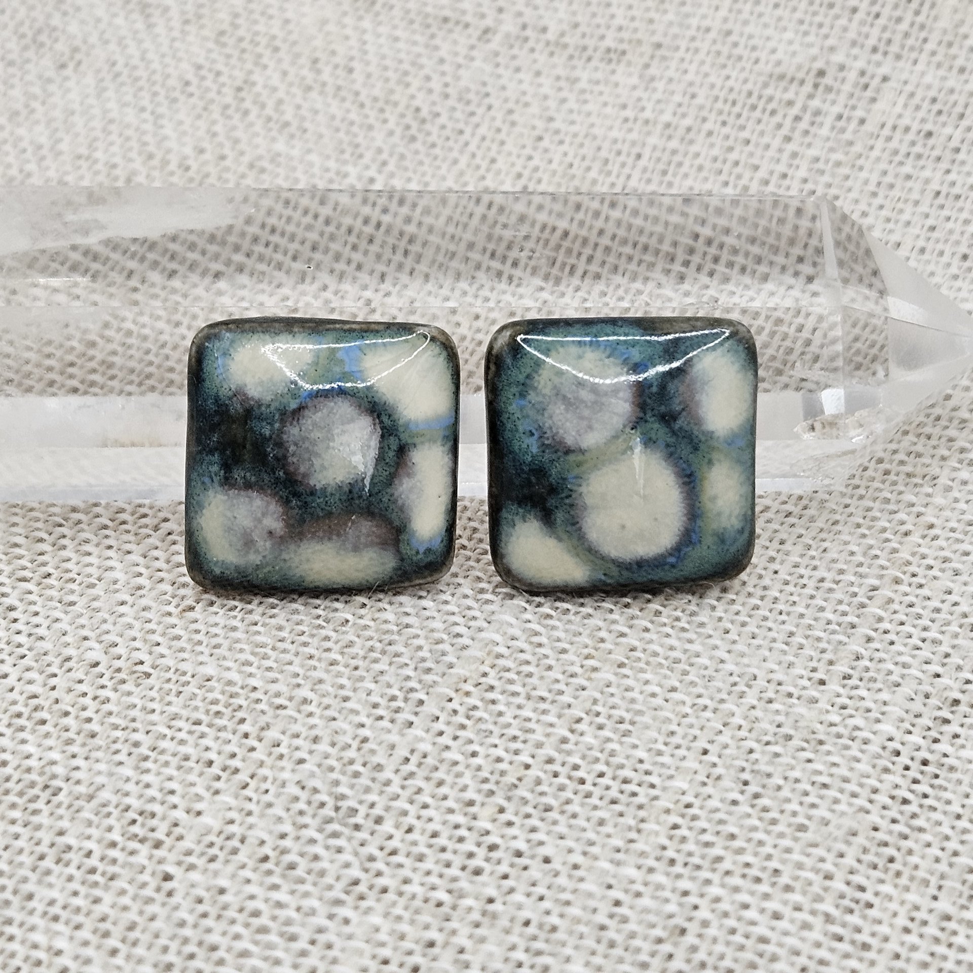 Square Artisan Ceramic Cabochons, 18x18mm, Travertine Turquoise, one piece