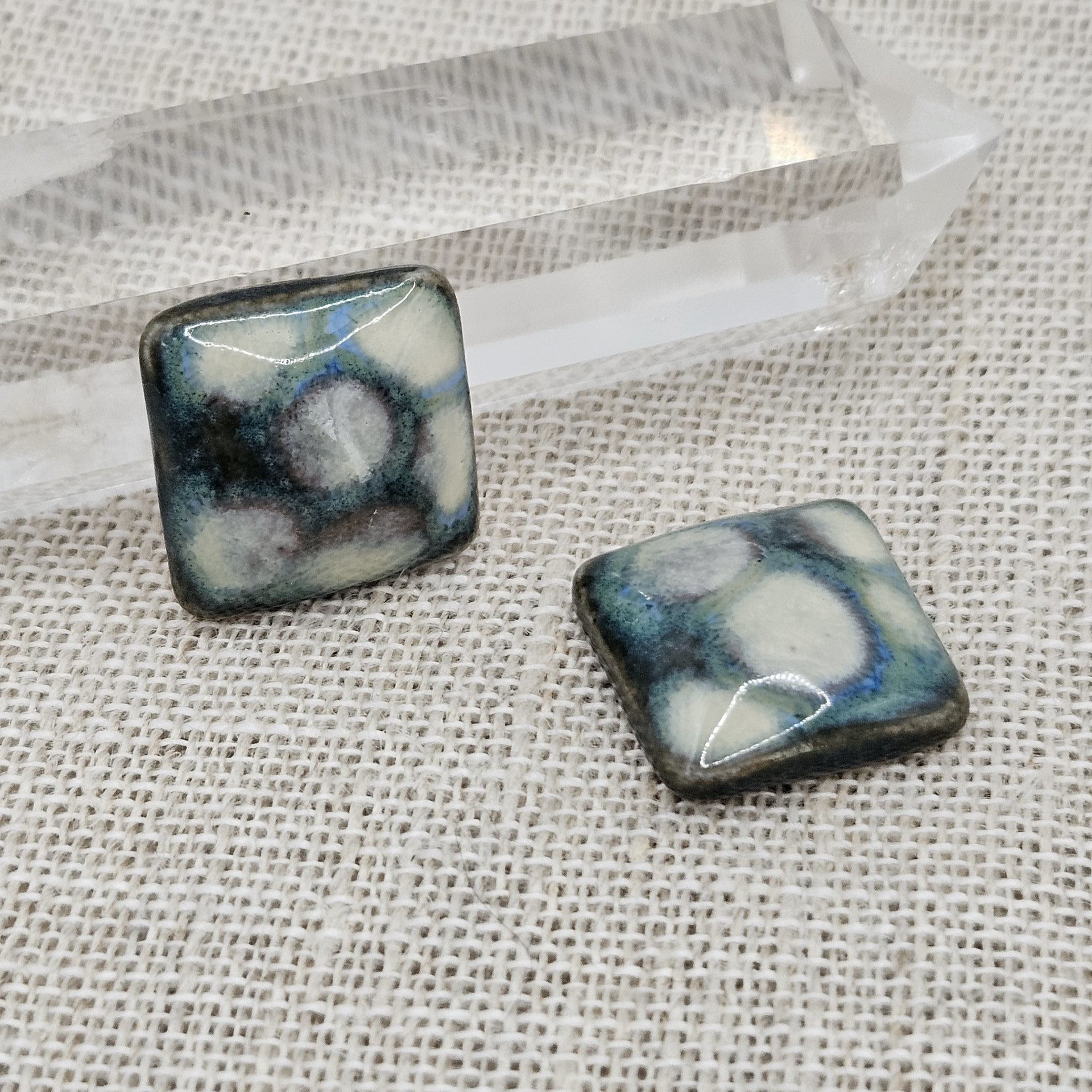 Square Artisan Ceramic Cabochons, 18x18mm, Travertine Turquoise, one piece