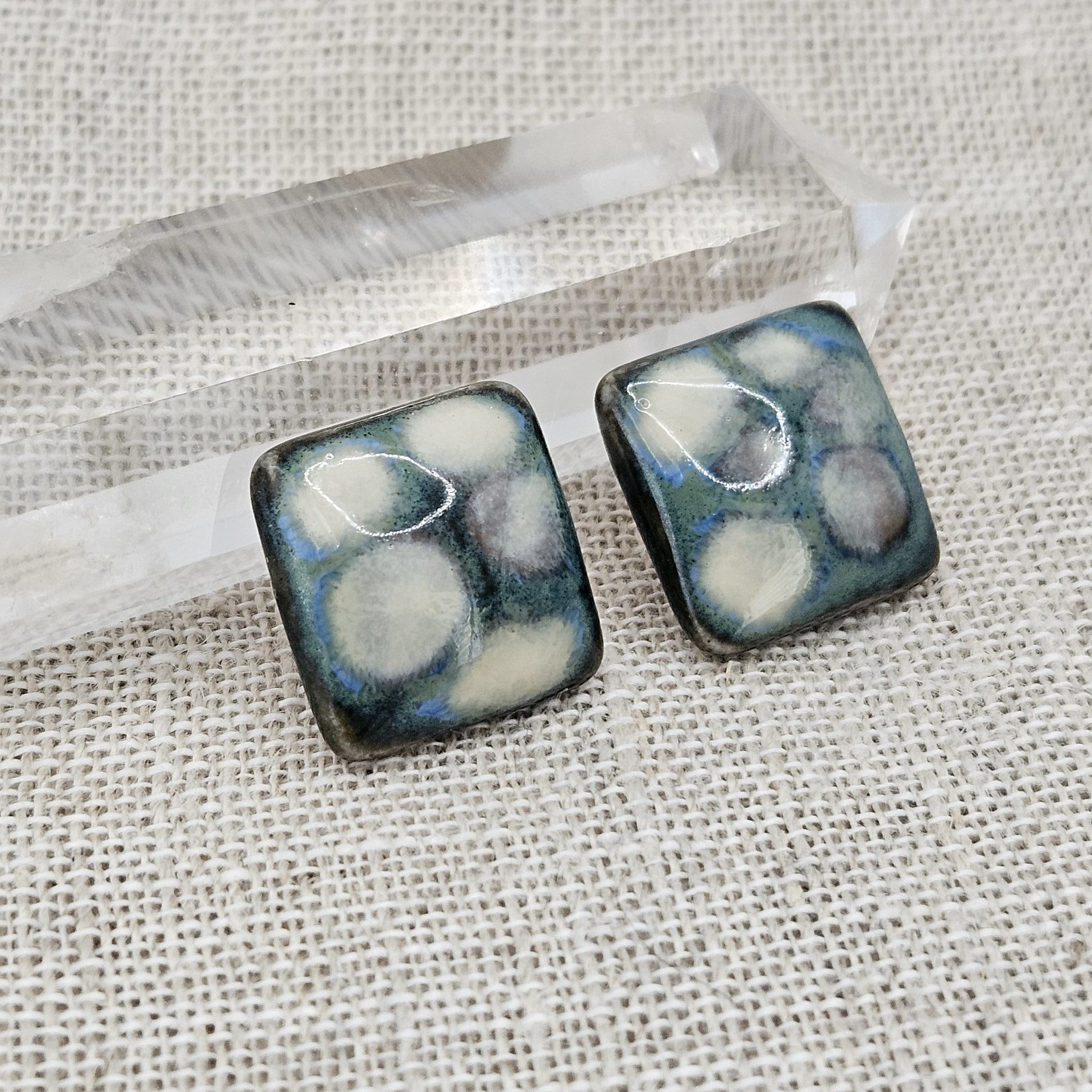 Square Artisan Ceramic Cabochons, 18x18mm, Travertine Turquoise, one piece