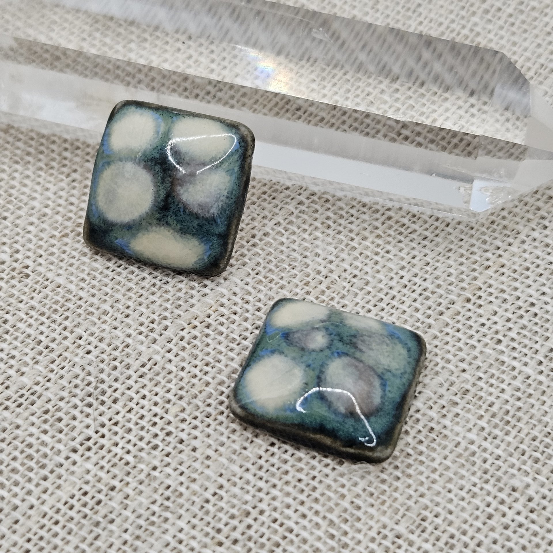 Square Artisan Ceramic Cabochons, 18x18mm, Travertine Turquoise, one piece