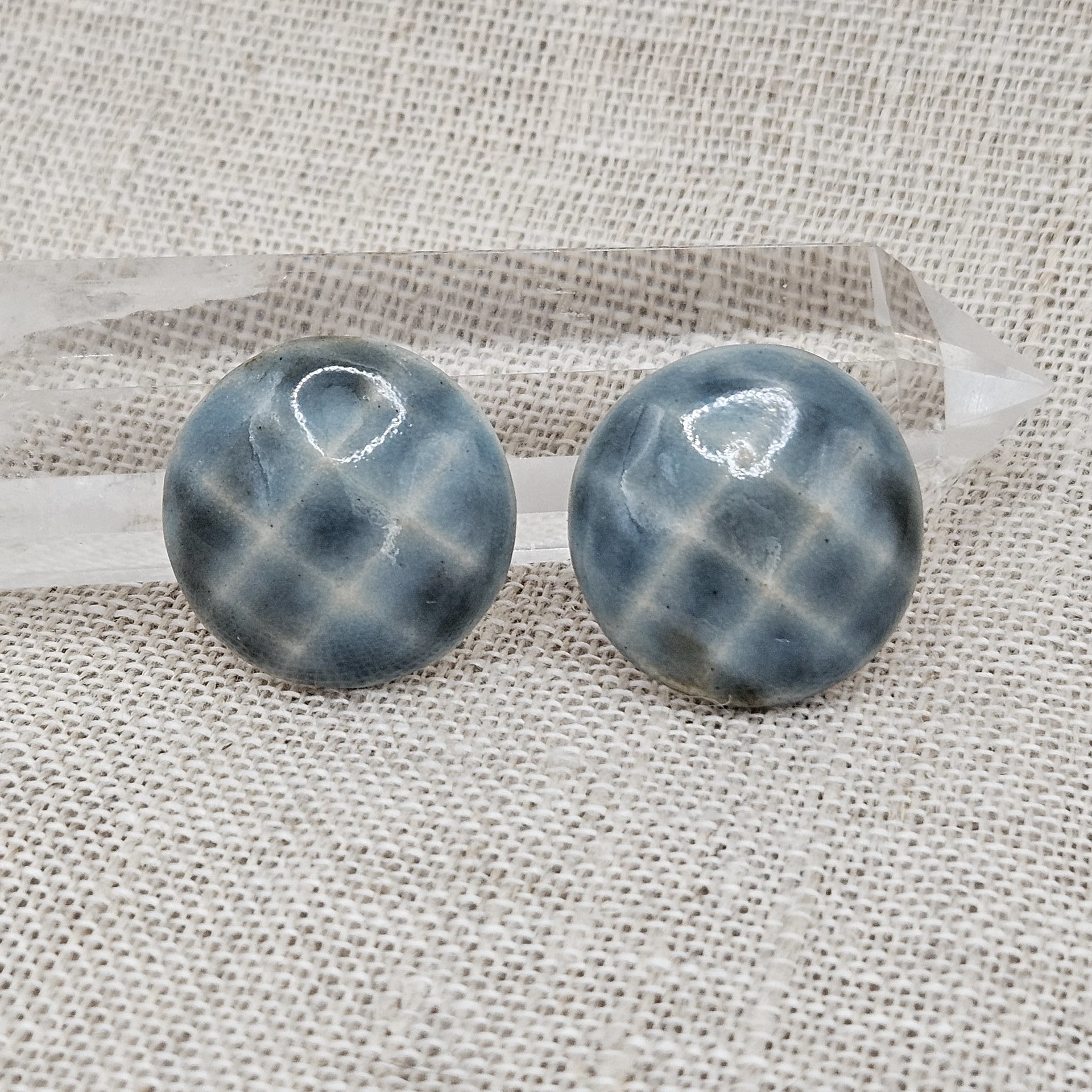 Round Faceted Artisan Ceramic Cabochons, Cloudy Sky, one piece