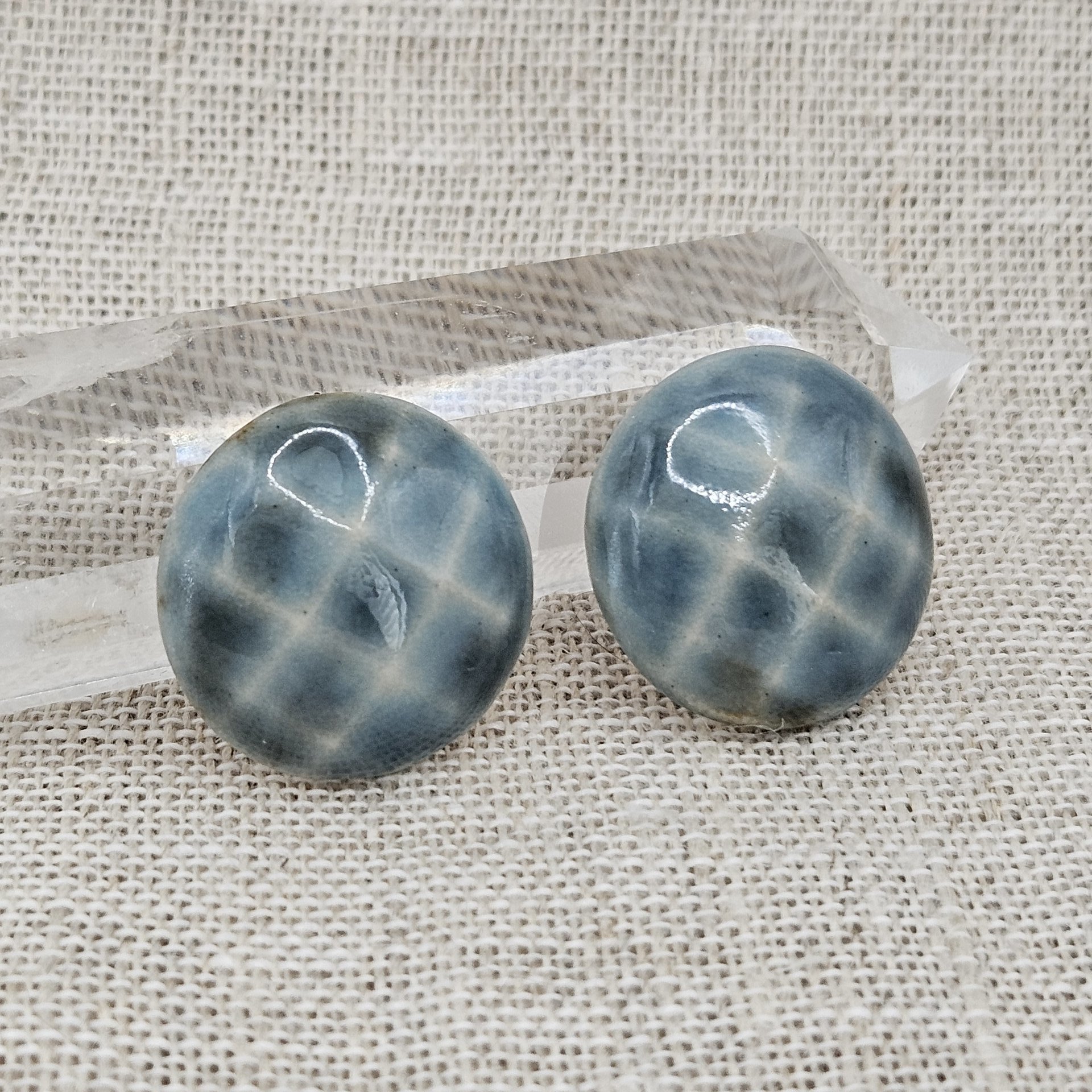 Round Faceted Artisan Ceramic Cabochons, Cloudy Sky, one piece