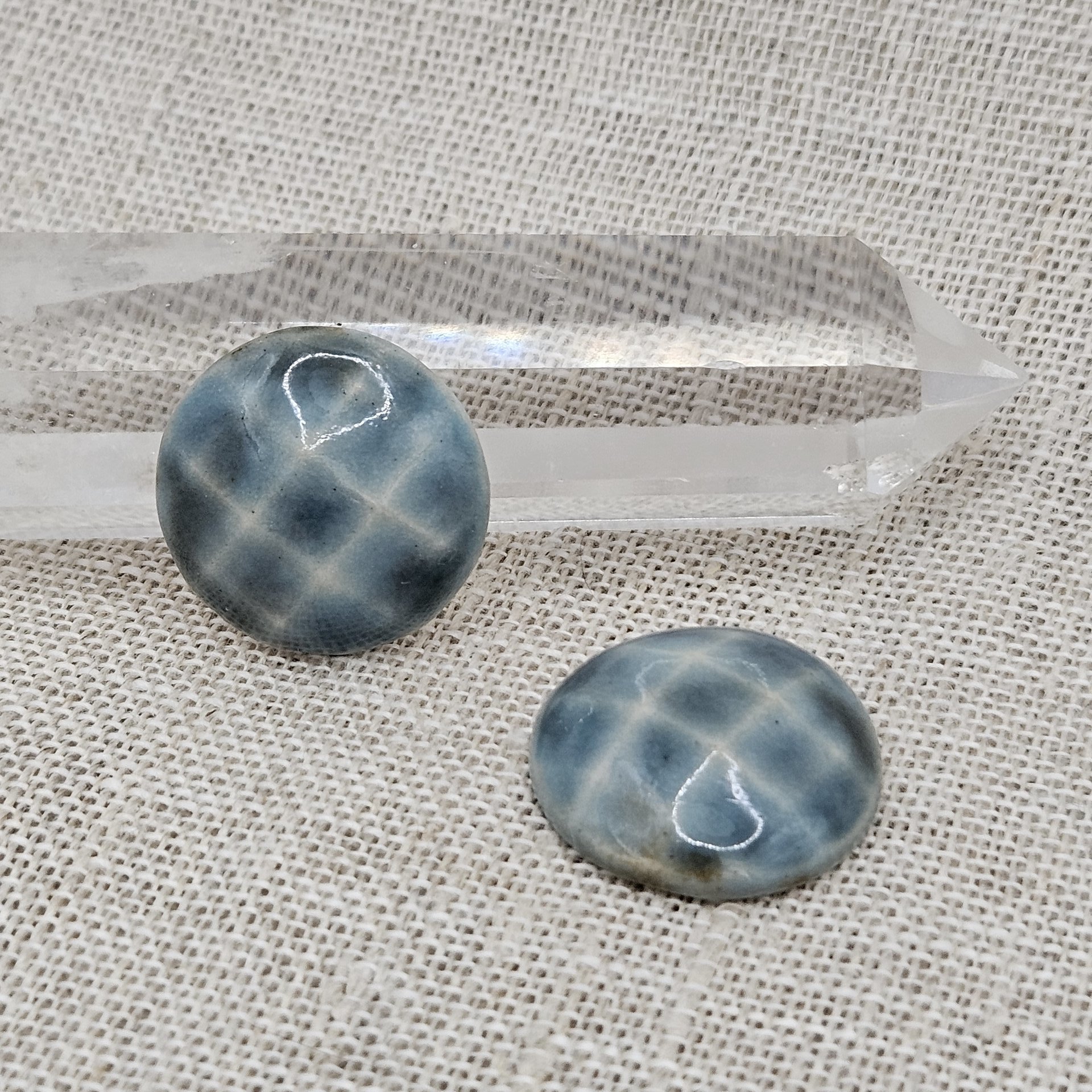 Round Faceted Artisan Ceramic Cabochons, Cloudy Sky, one piece