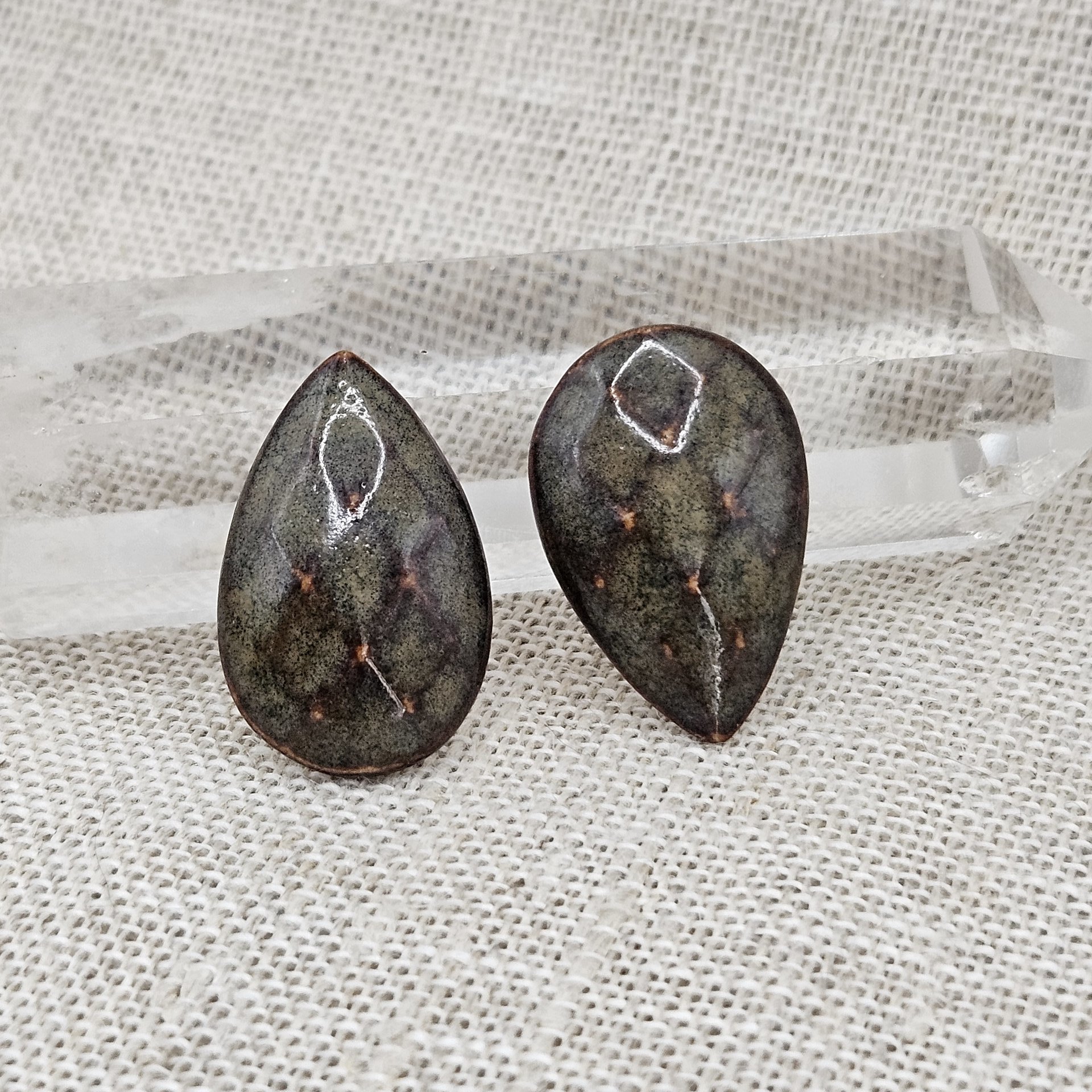 Faceted Drop Artisan Ceramic Cabochons, 25x16mm, Snake Jasper, one piece