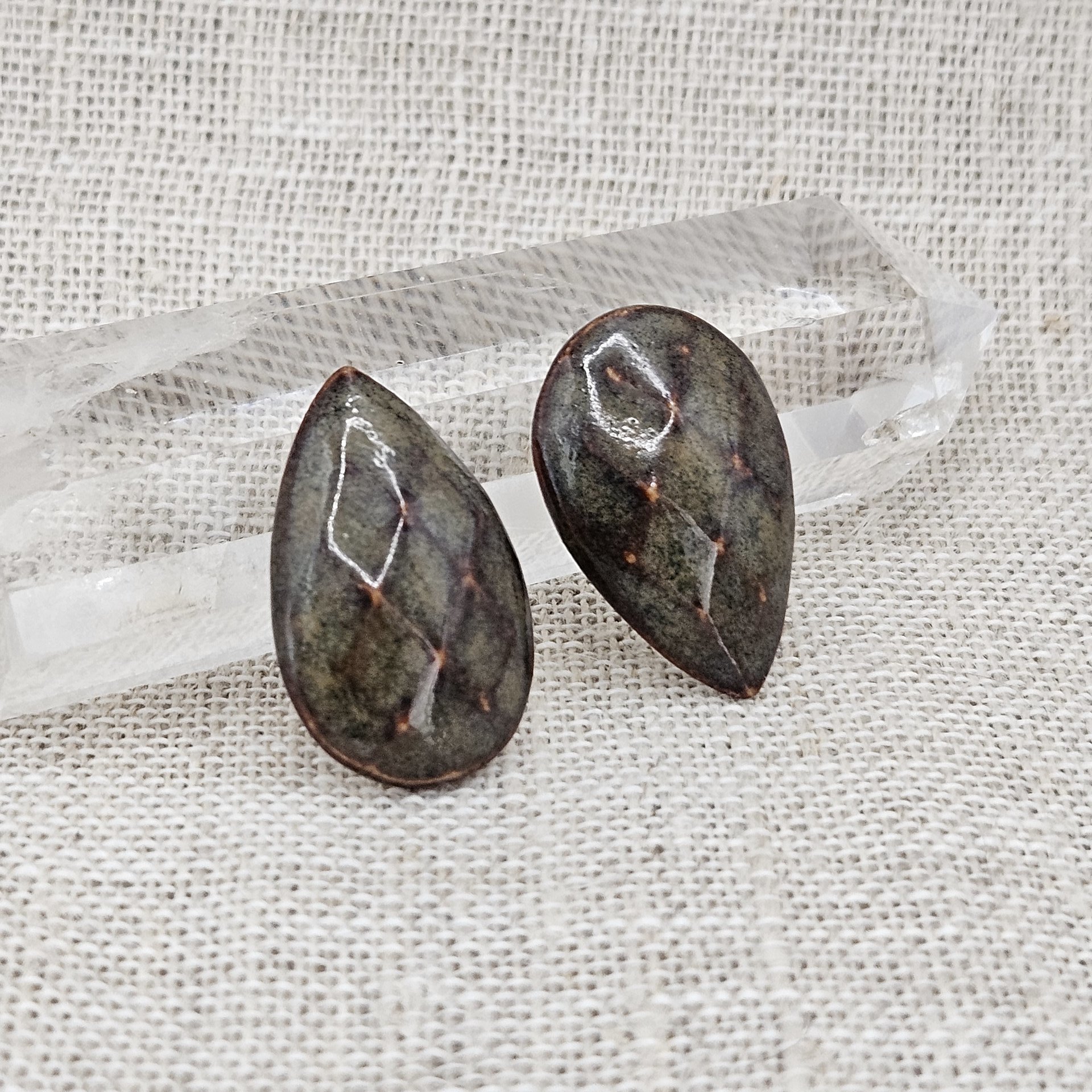 Faceted Drop Artisan Ceramic Cabochons, 25x16mm, Snake Jasper, one piece