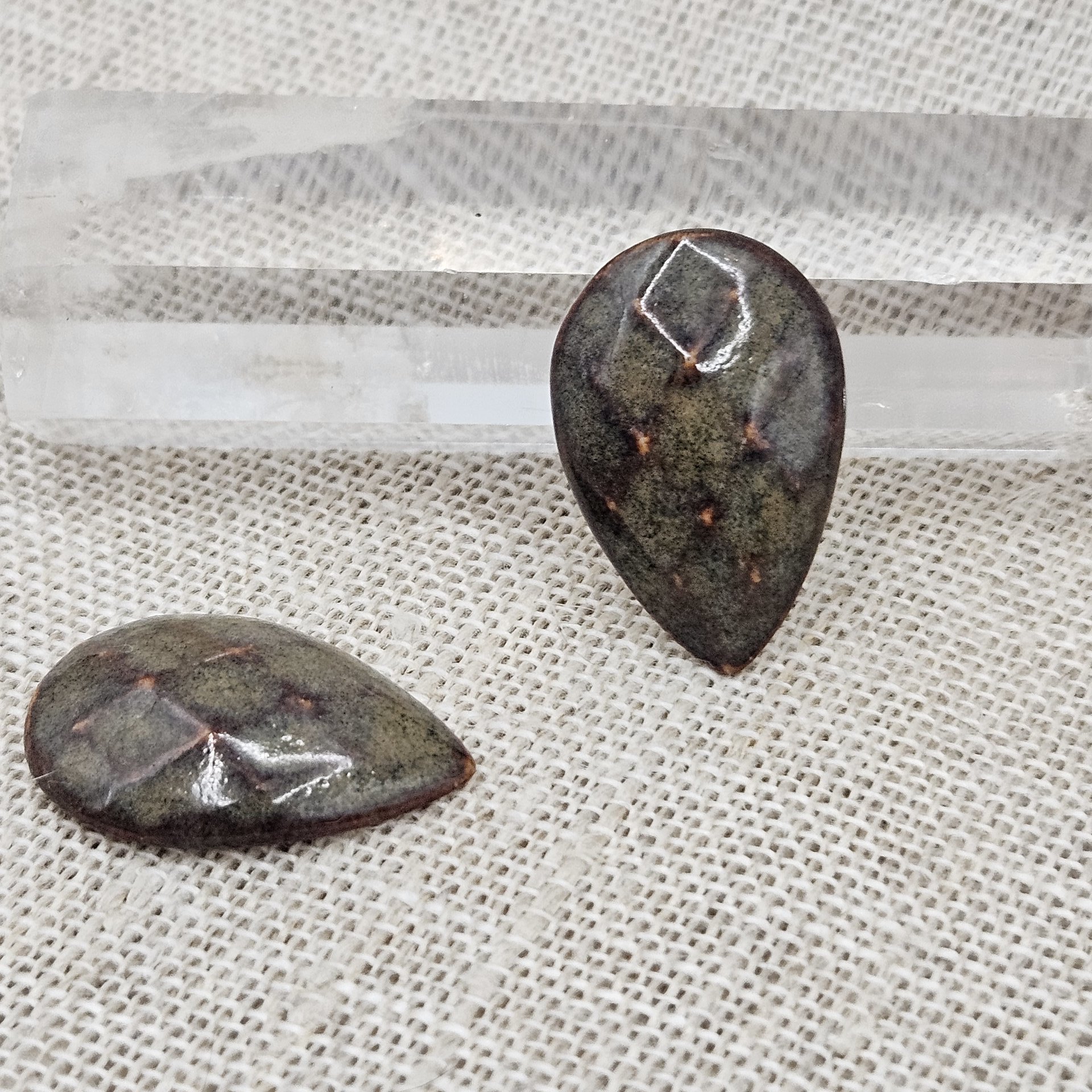 Faceted Drop Artisan Ceramic Cabochons, 25x16mm, Snake Jasper, one piece