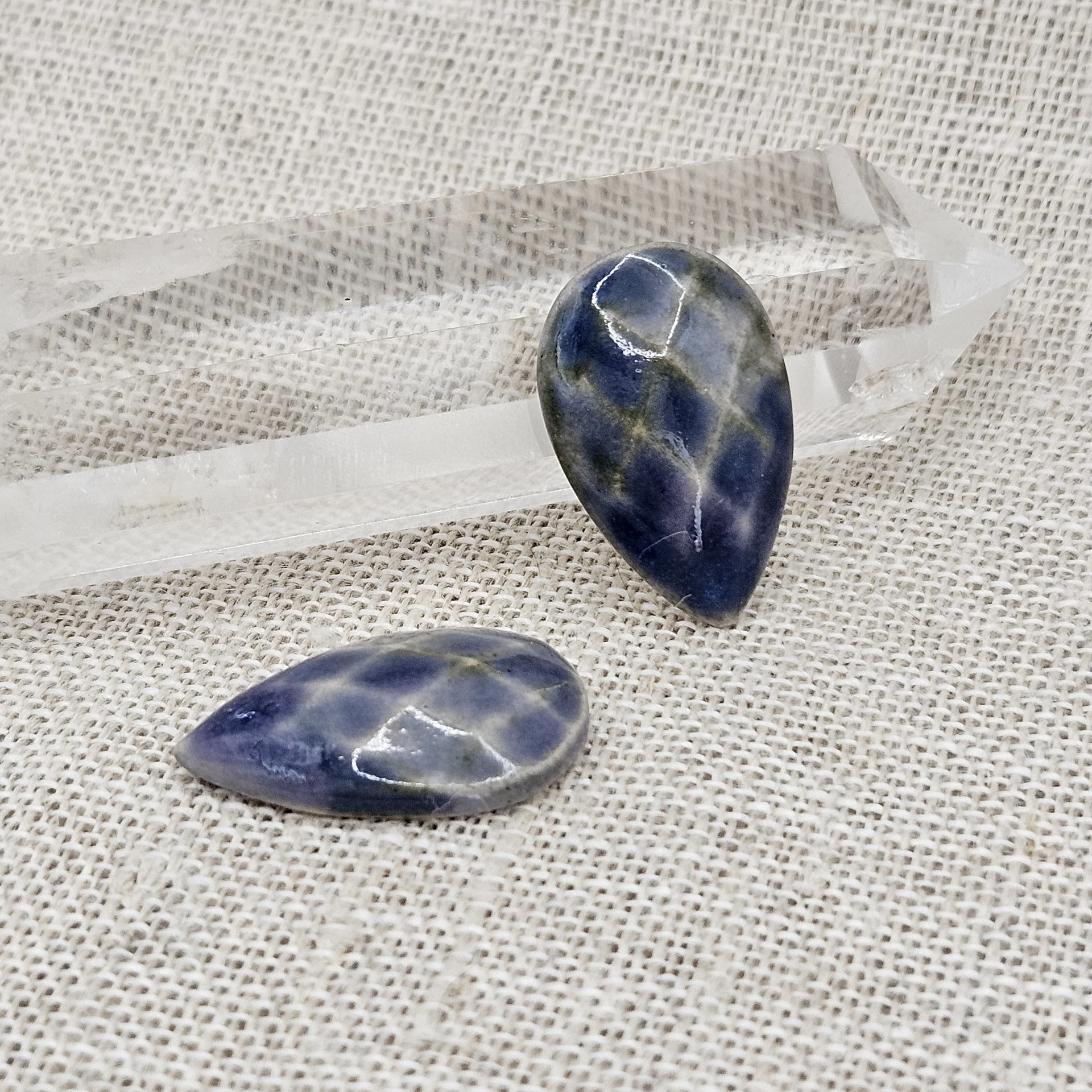 Faceted Drop Artisan Ceramic Cabochons, 25x16mm, Sapphire Chartreuse, one piece