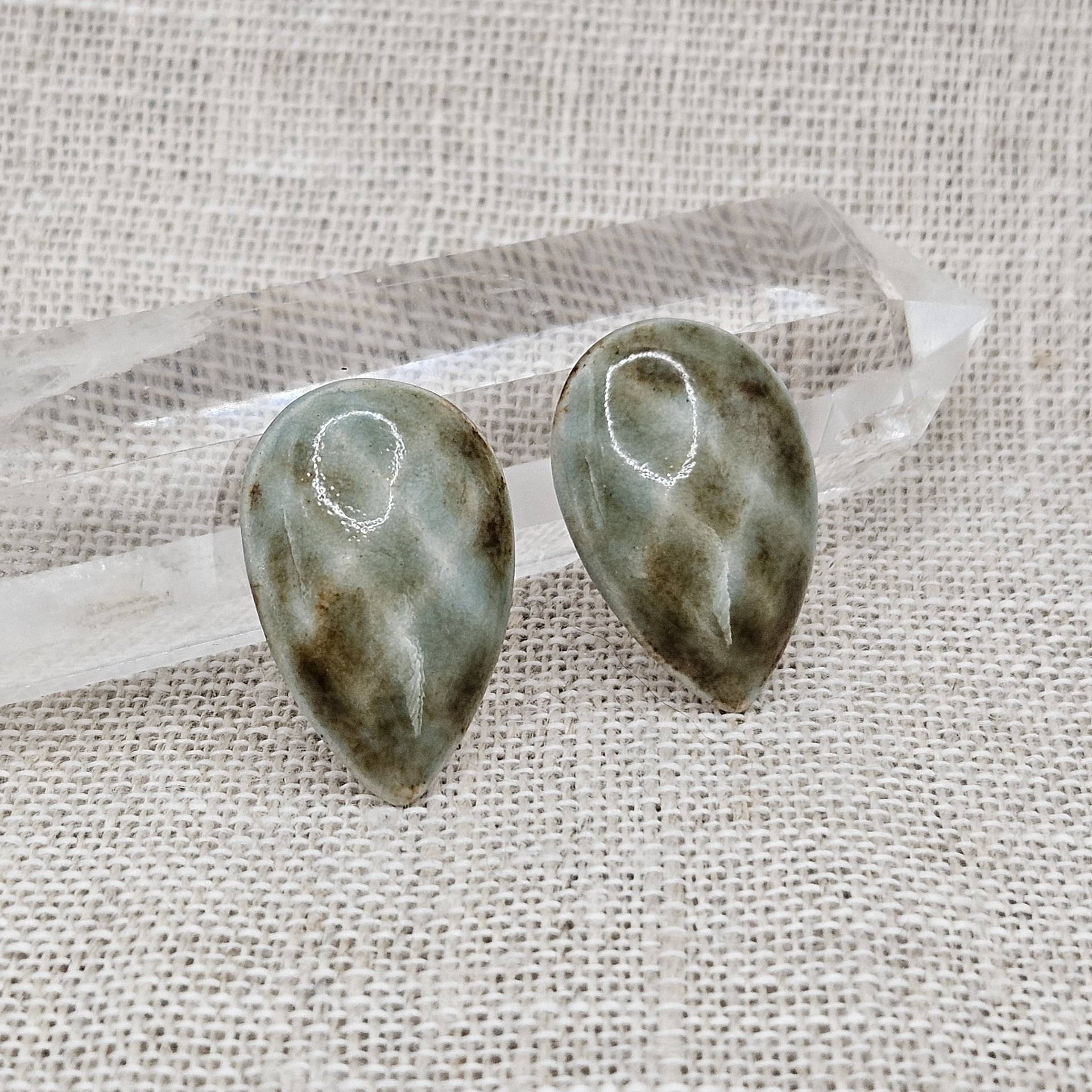Faceted Drop Artisan Ceramic Cabochons, 25x16mm, Brownish Seafoam, one piece