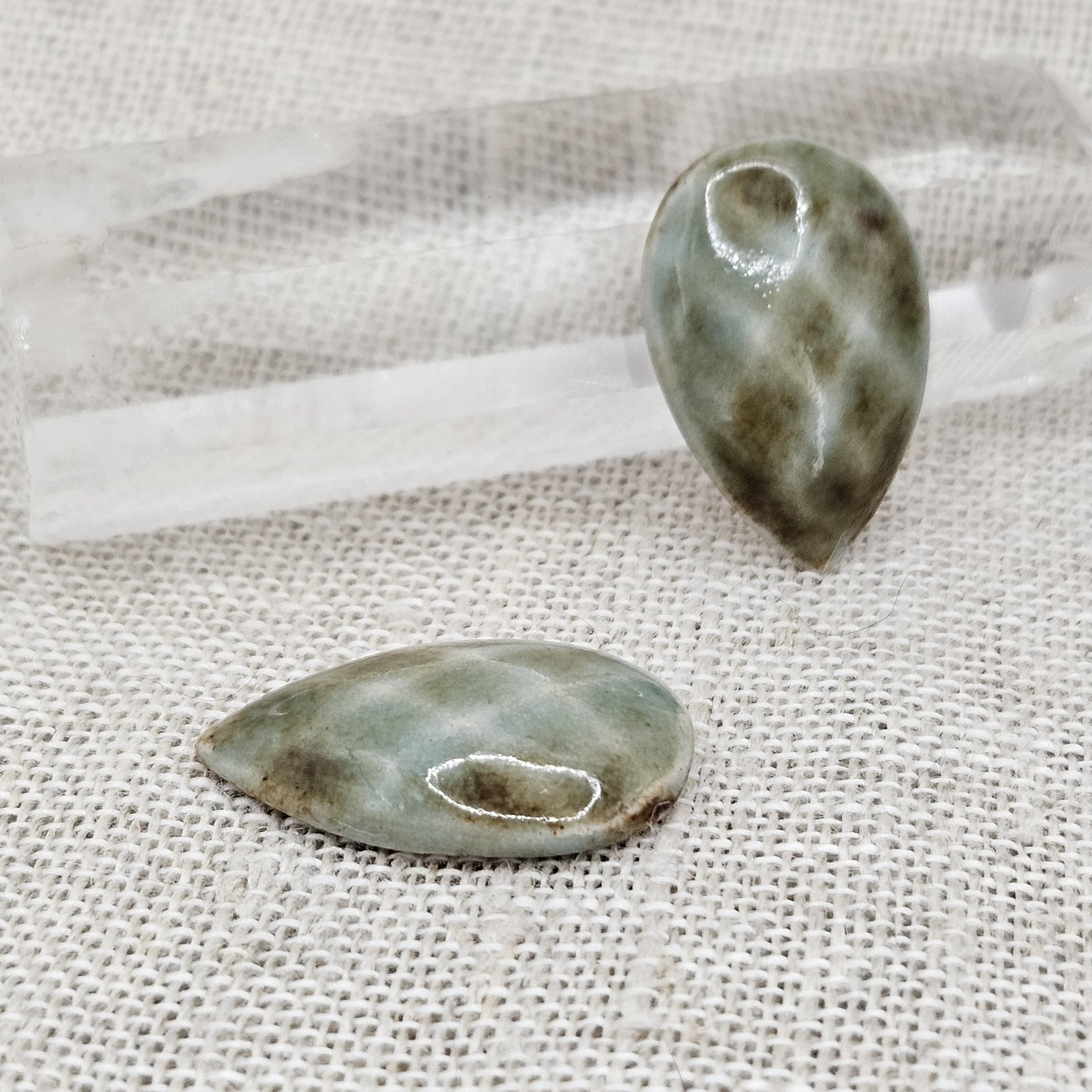 Faceted Drop Artisan Ceramic Cabochons, 25x16mm, Brownish Seafoam, one piece