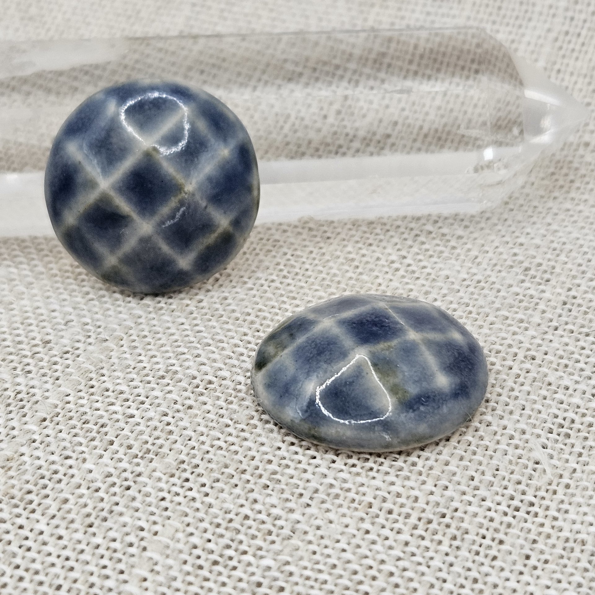 Round Faceted Artisan Ceramic Cabochons, Rosy Sapphire, one piece