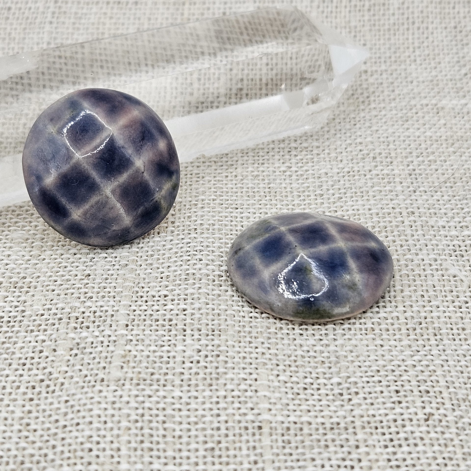 Round Faceted Artisan Ceramic Cabochons, Rosy Sapphire, one piece