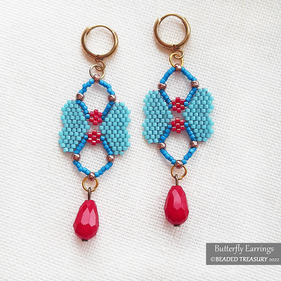 BUTTERFLY EARRINGS - Peyote stitch beading pattern - Instant .pdf Download