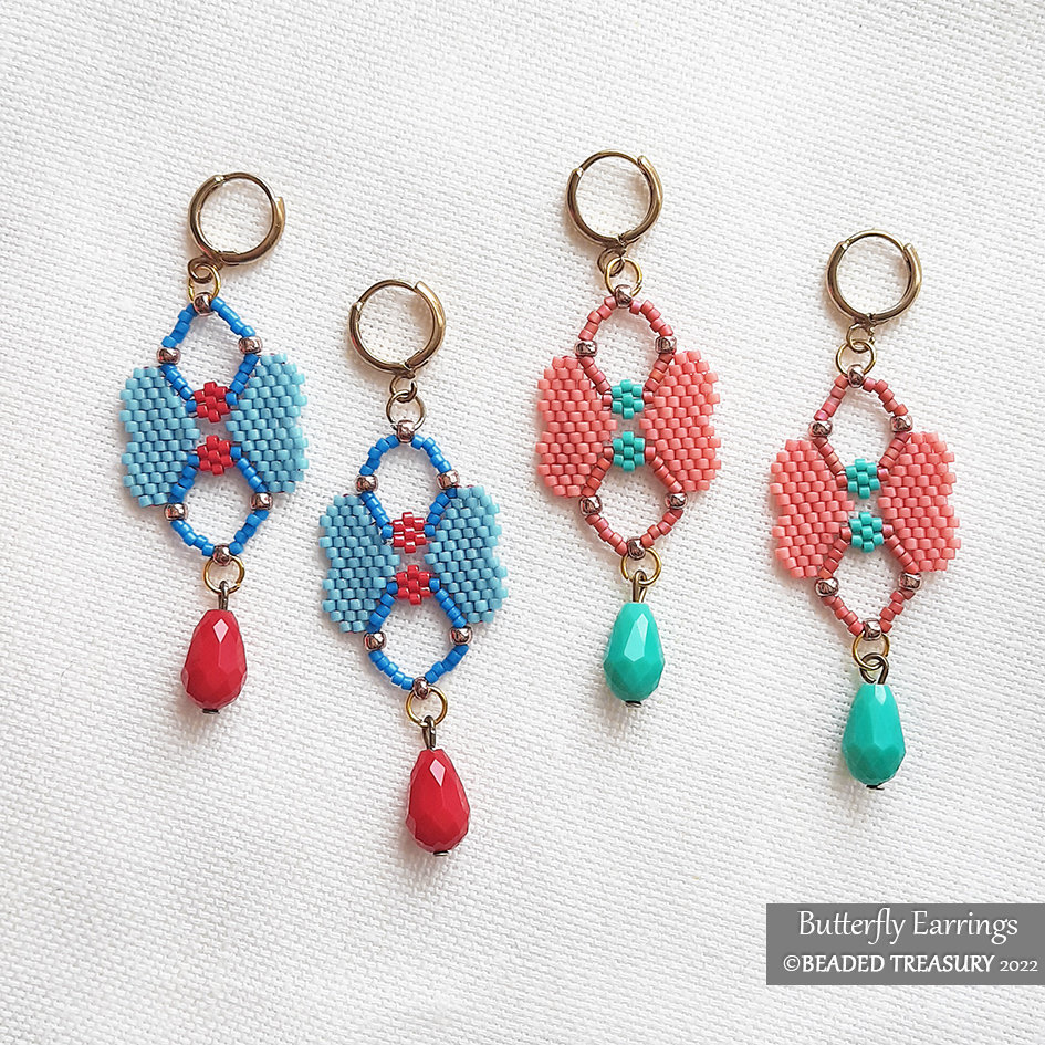 BUTTERFLY EARRINGS - Peyote stitch beading pattern - Instant .pdf Download